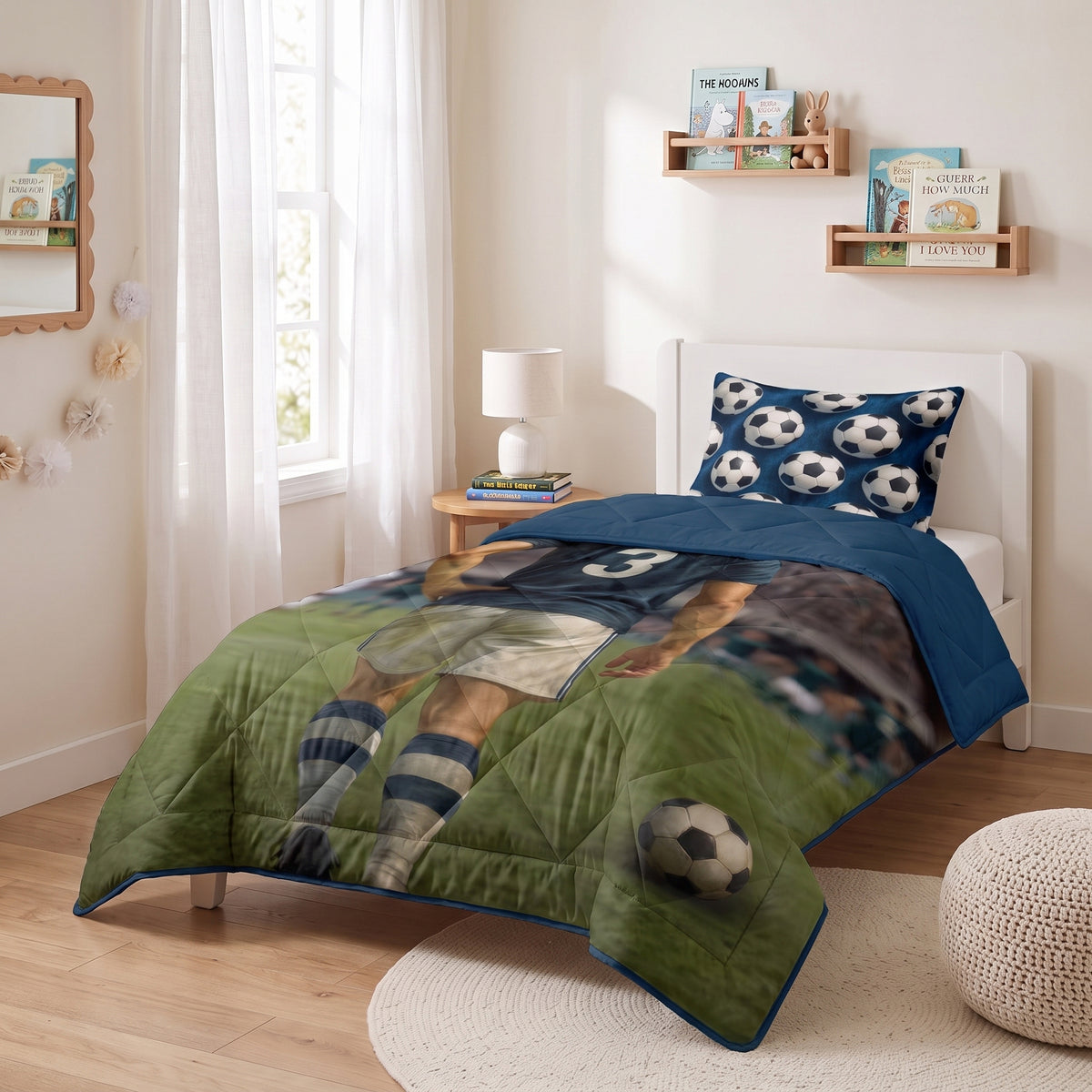 Sleeptime Lazy Kids Dekbed Voetbal Ster Blauw - 140 x 200 cm met sloop