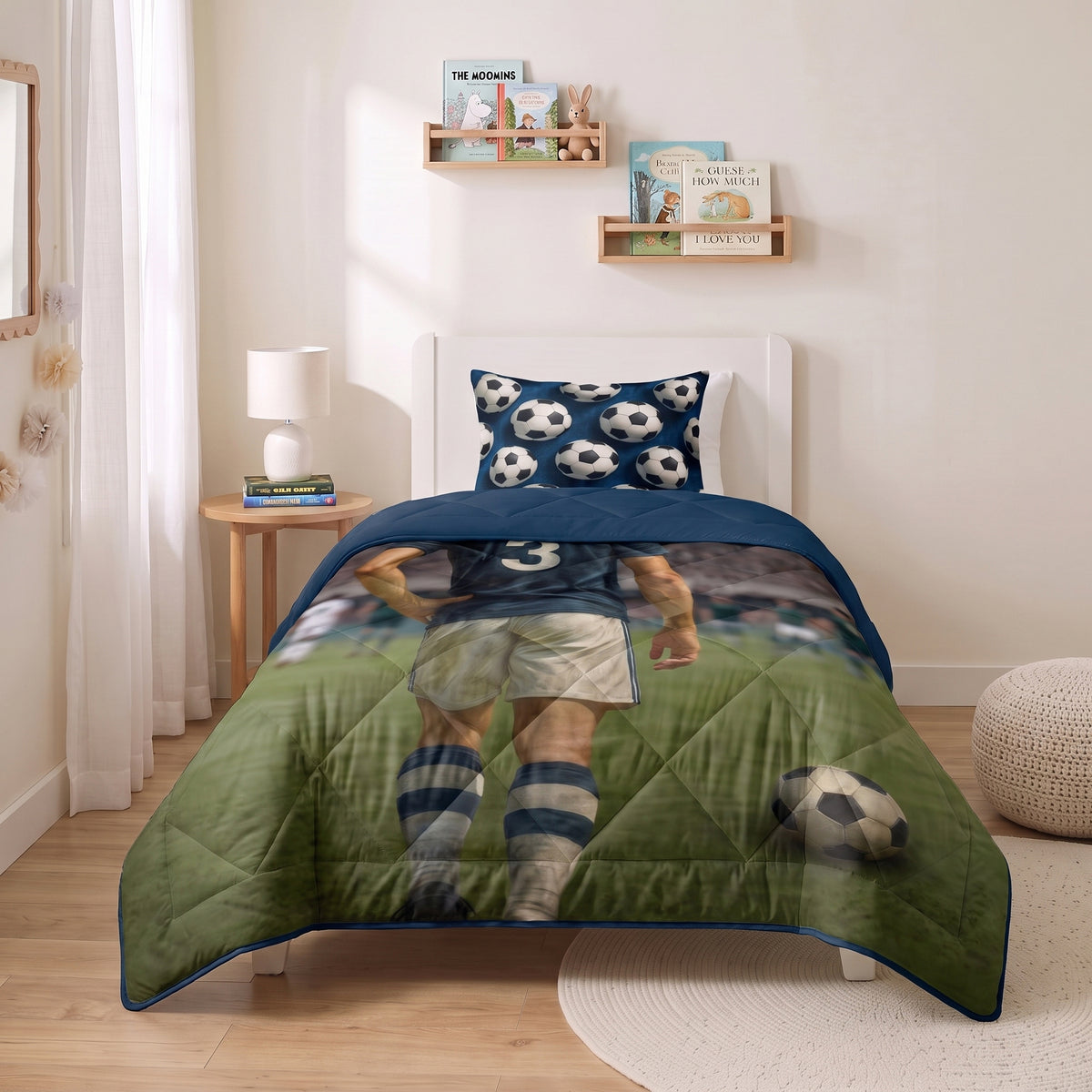 Sleeptime Lazy Kids Dekbed Voetbal Ster Blauw - 140 x 200 cm met sloop