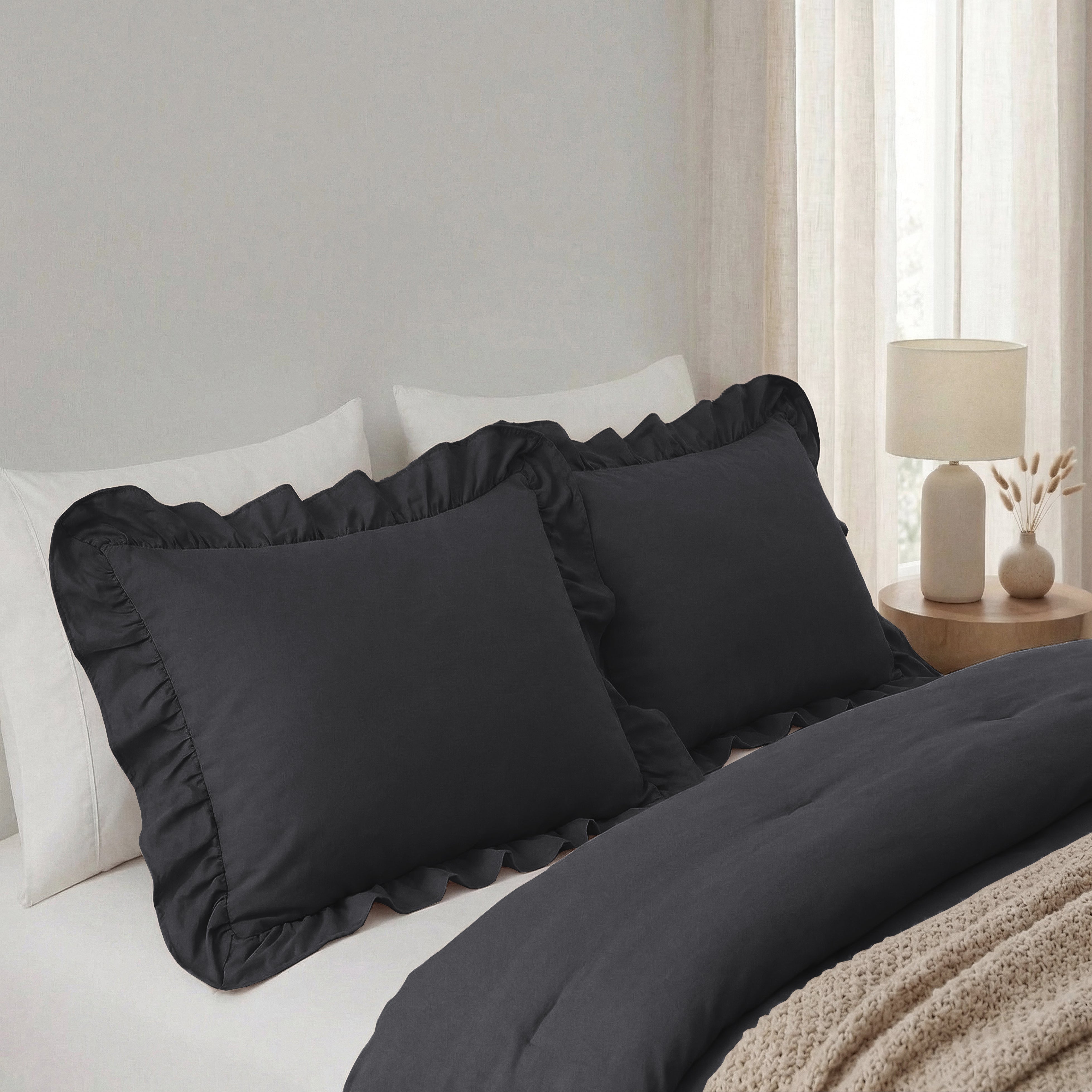 Sleeptime Lazy Kussenslopen - Ruffles - 2pack - Antraciet - 60 x 70 cm