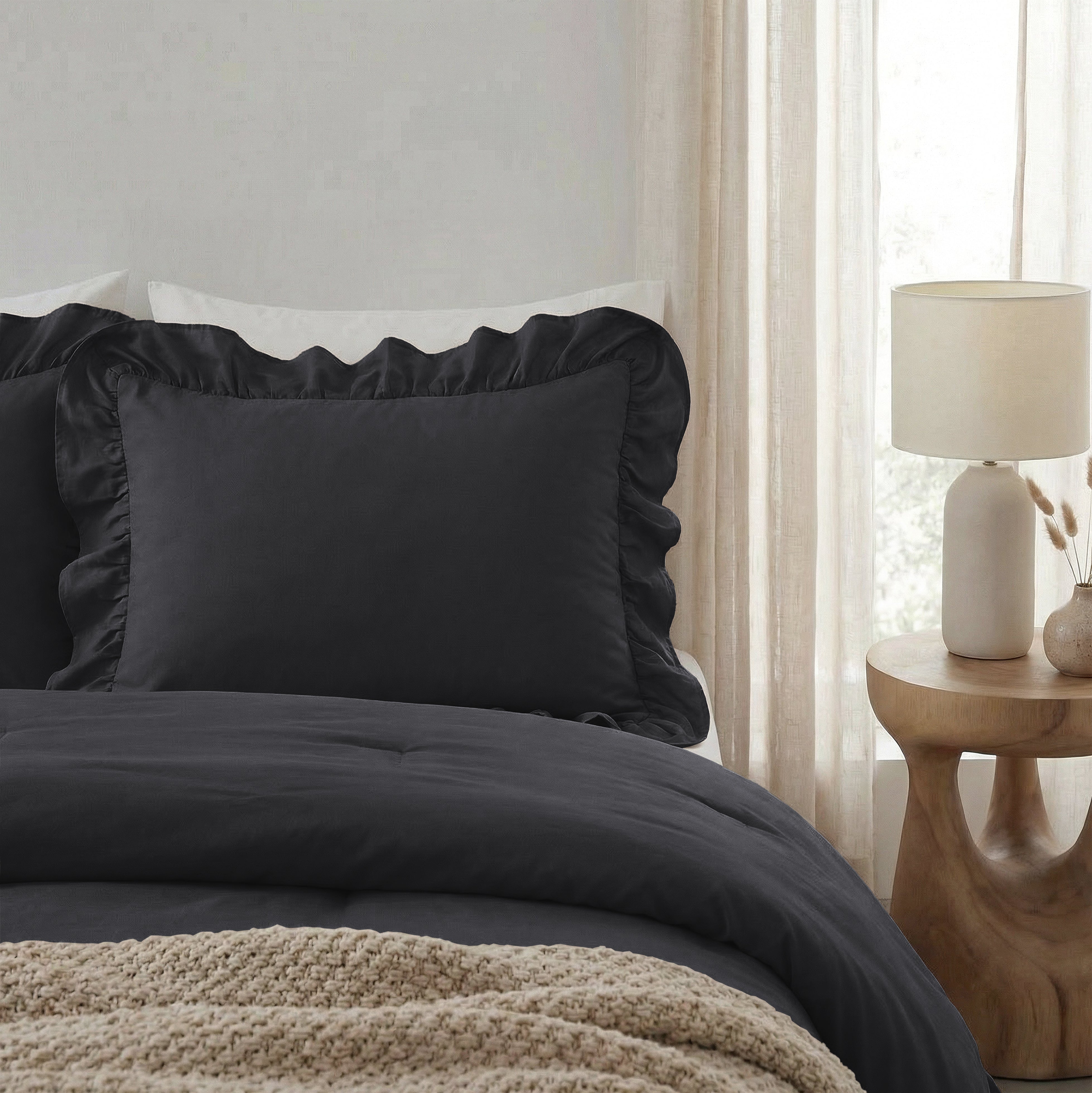 Sleeptime Lazy Kussenslopen - Ruffles - 2pack - Antraciet - 60 x 70 cm