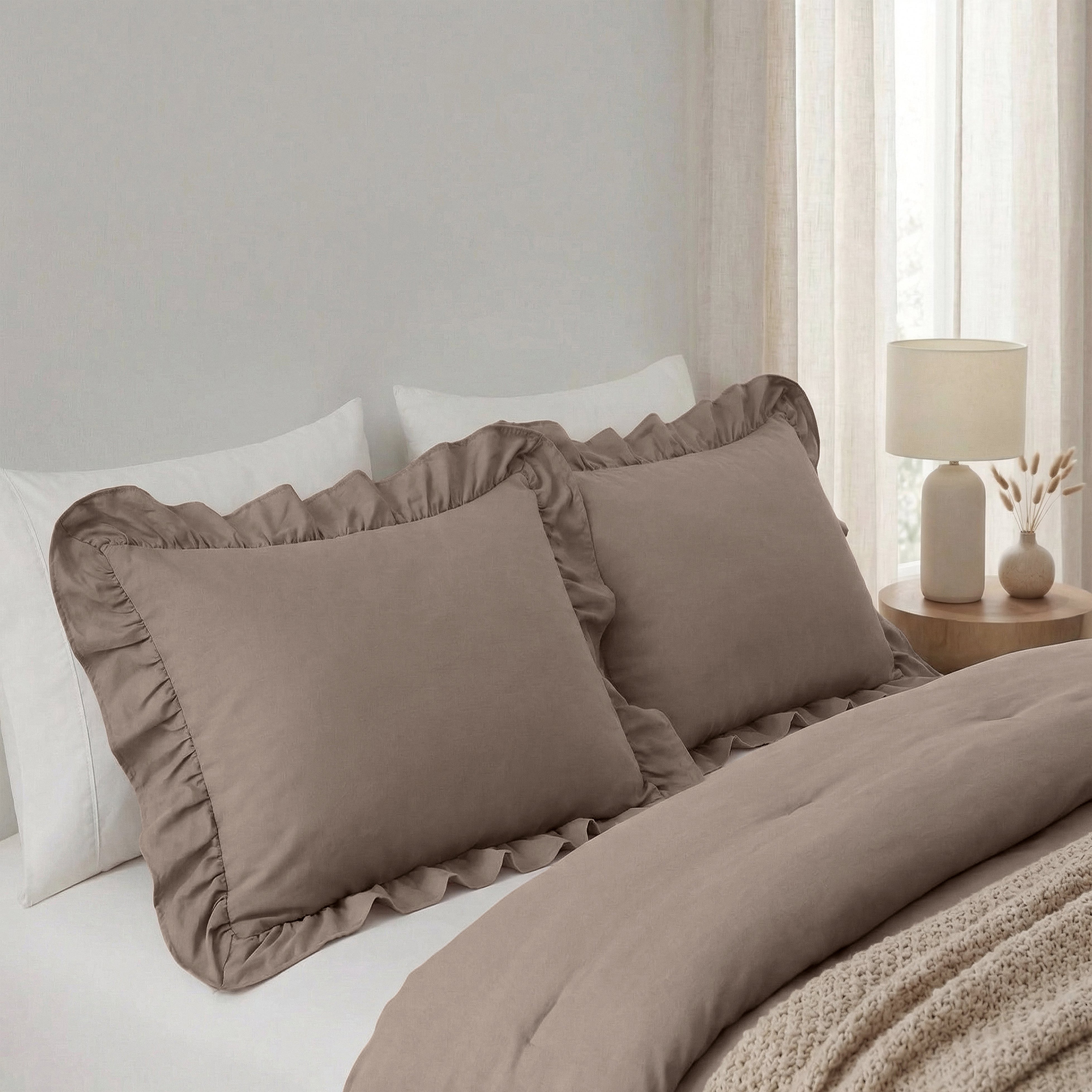 Sleeptime Lazy Kussenslopen - Ruffles - 2pack - Taupe - 60 x 70 cm