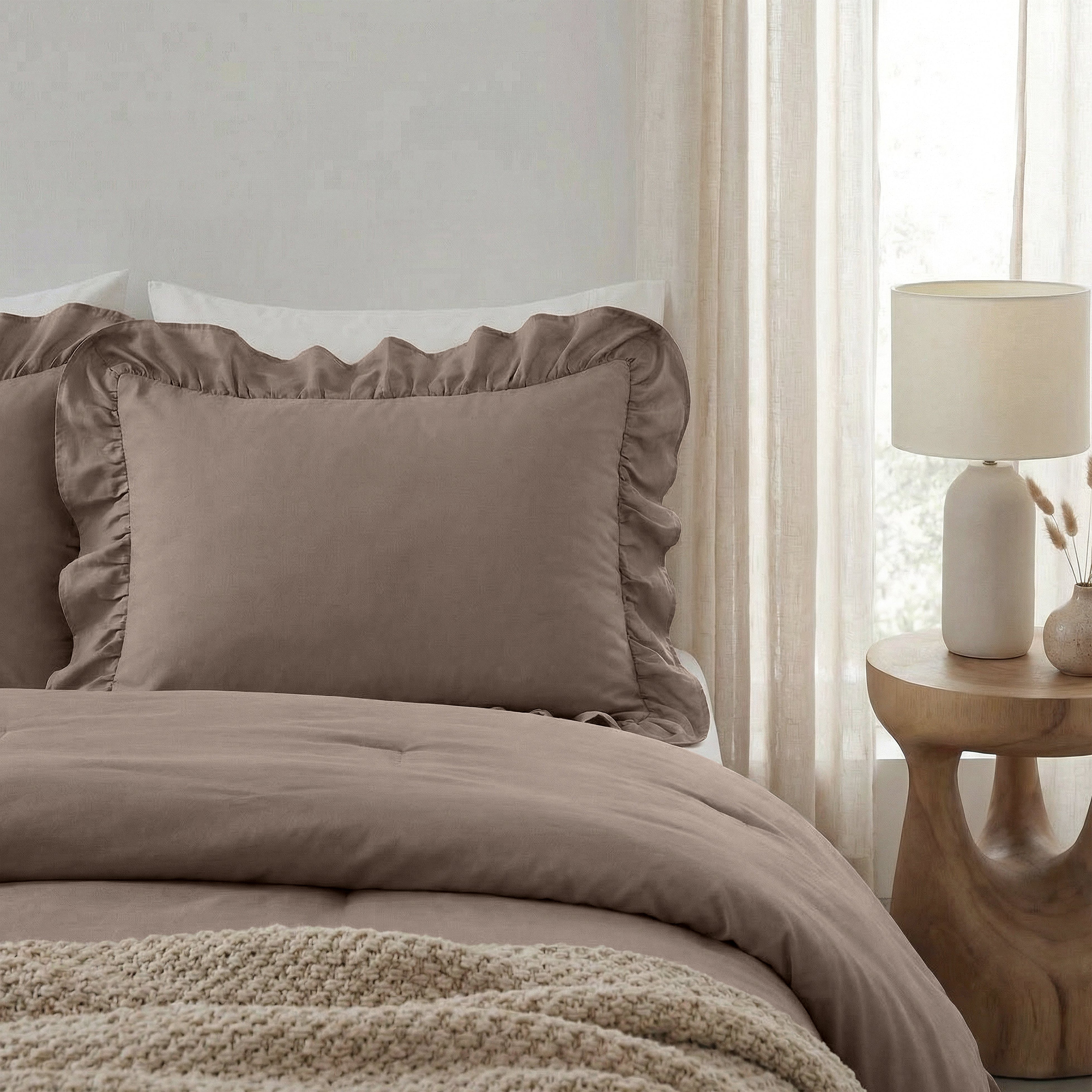 Sleeptime Lazy Kussenslopen - Ruffles - 2pack - Taupe - 60 x 70 cm