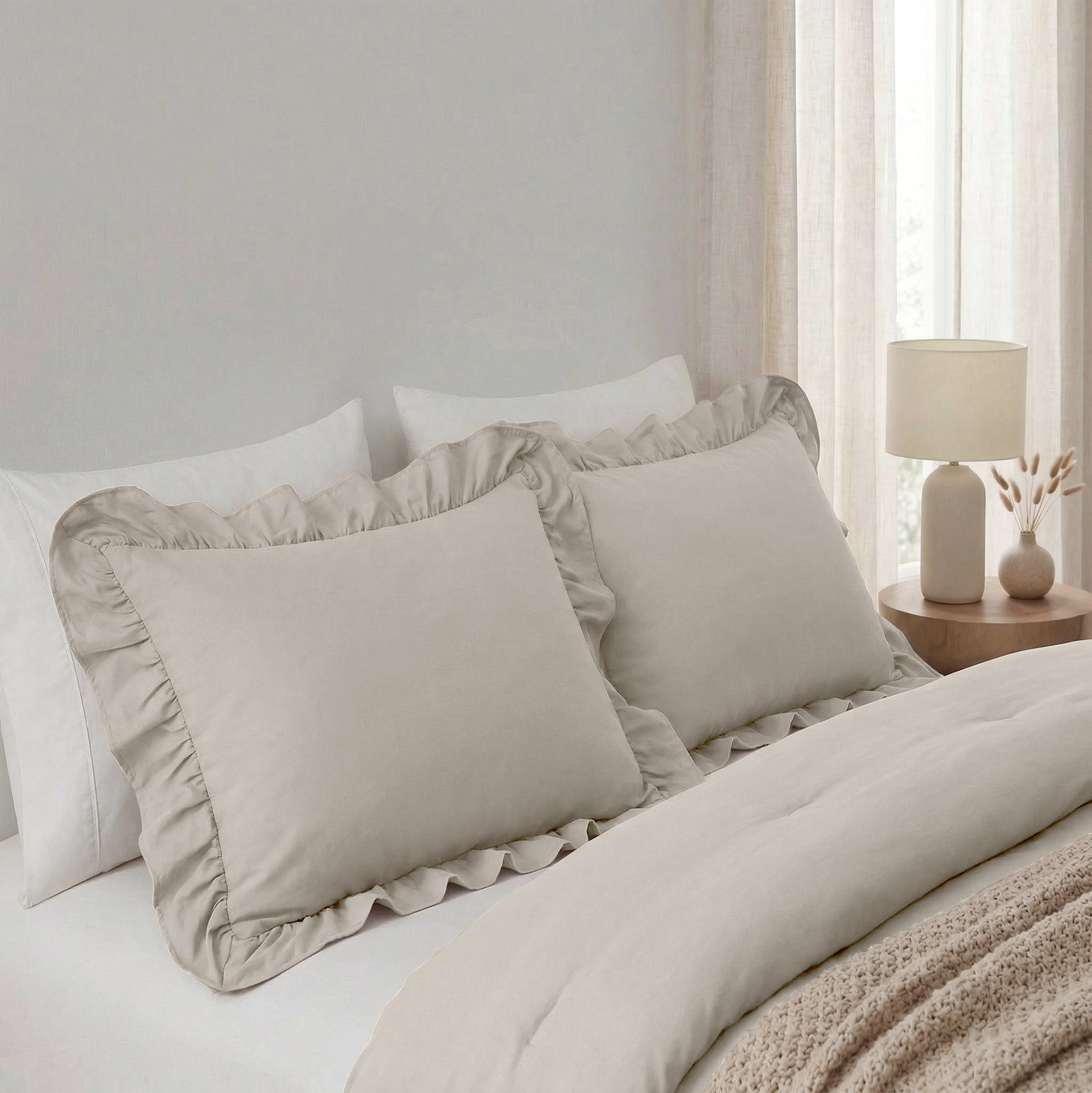 Sleeptime Lazy Kussenslopen - Ruffles - 2pack - Taupe/Grijs - 60 x 70