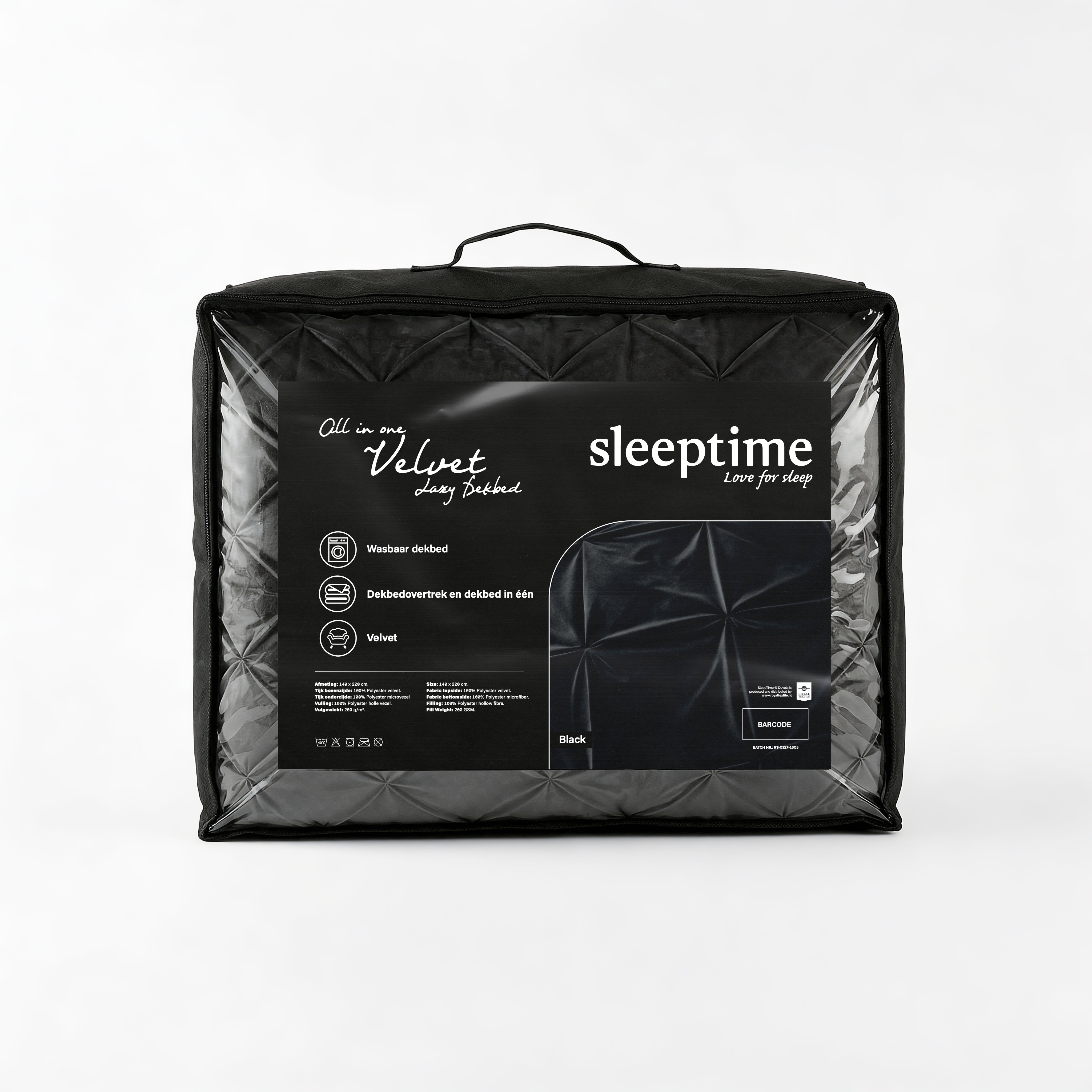 Sleeptime Lazy Velvet Pintuck Dekbed - Zwart - Voor het hele jaar