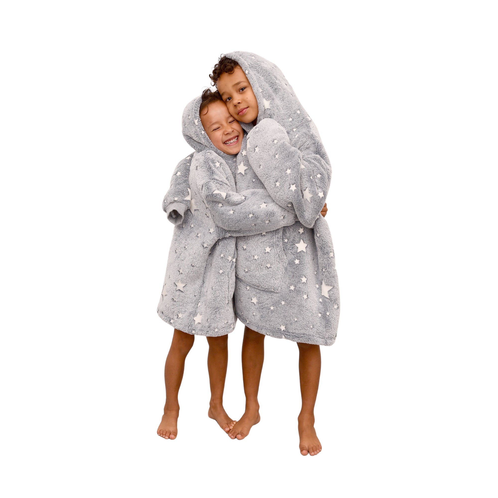 Stars hoodie Gray - 100% Teddy Polyester Microfleece - 240 GSM - Extra Soft Inside
