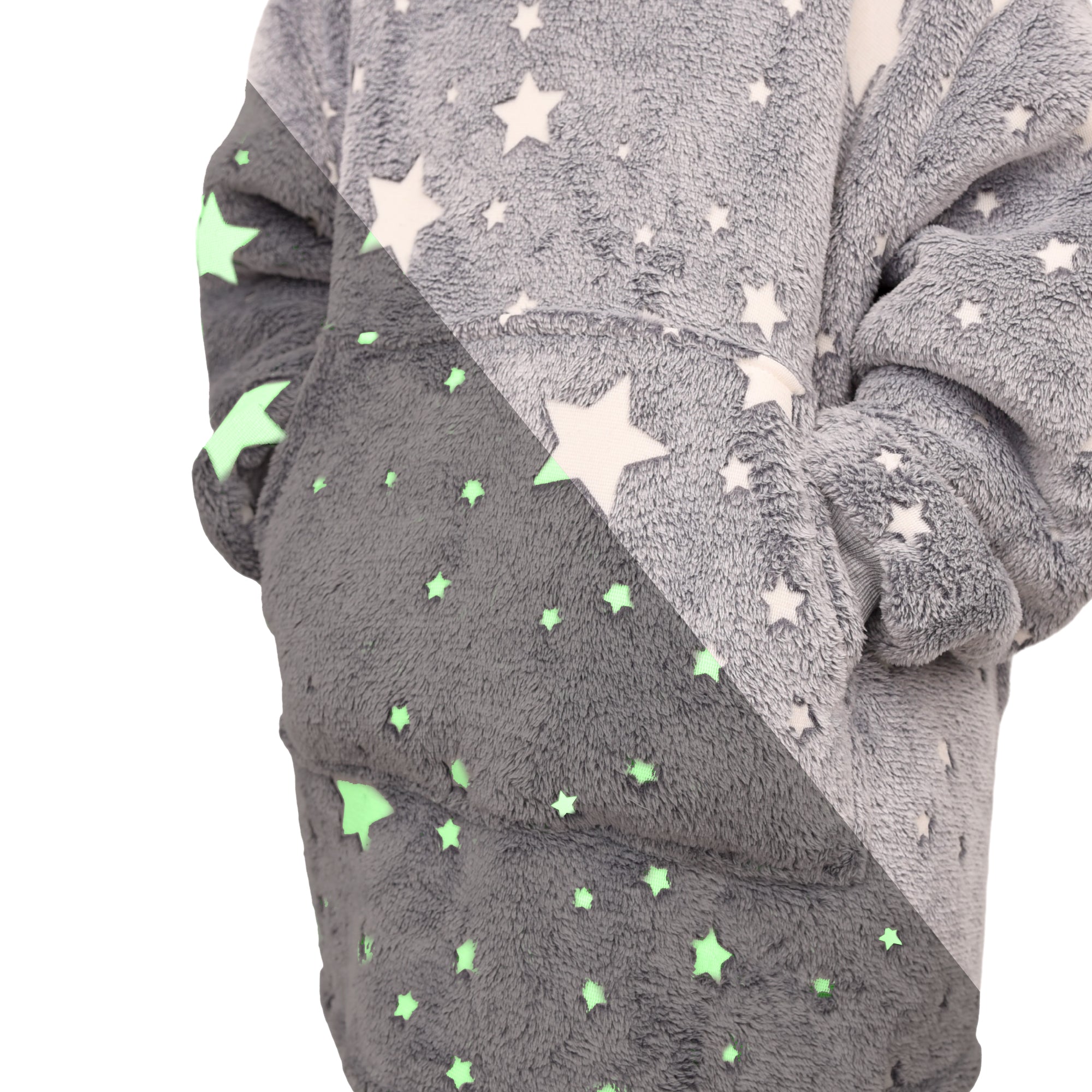 Stars hoodie Gray - 100% Teddy Polyester Microfleece - 240 GSM - Extra Soft Inside