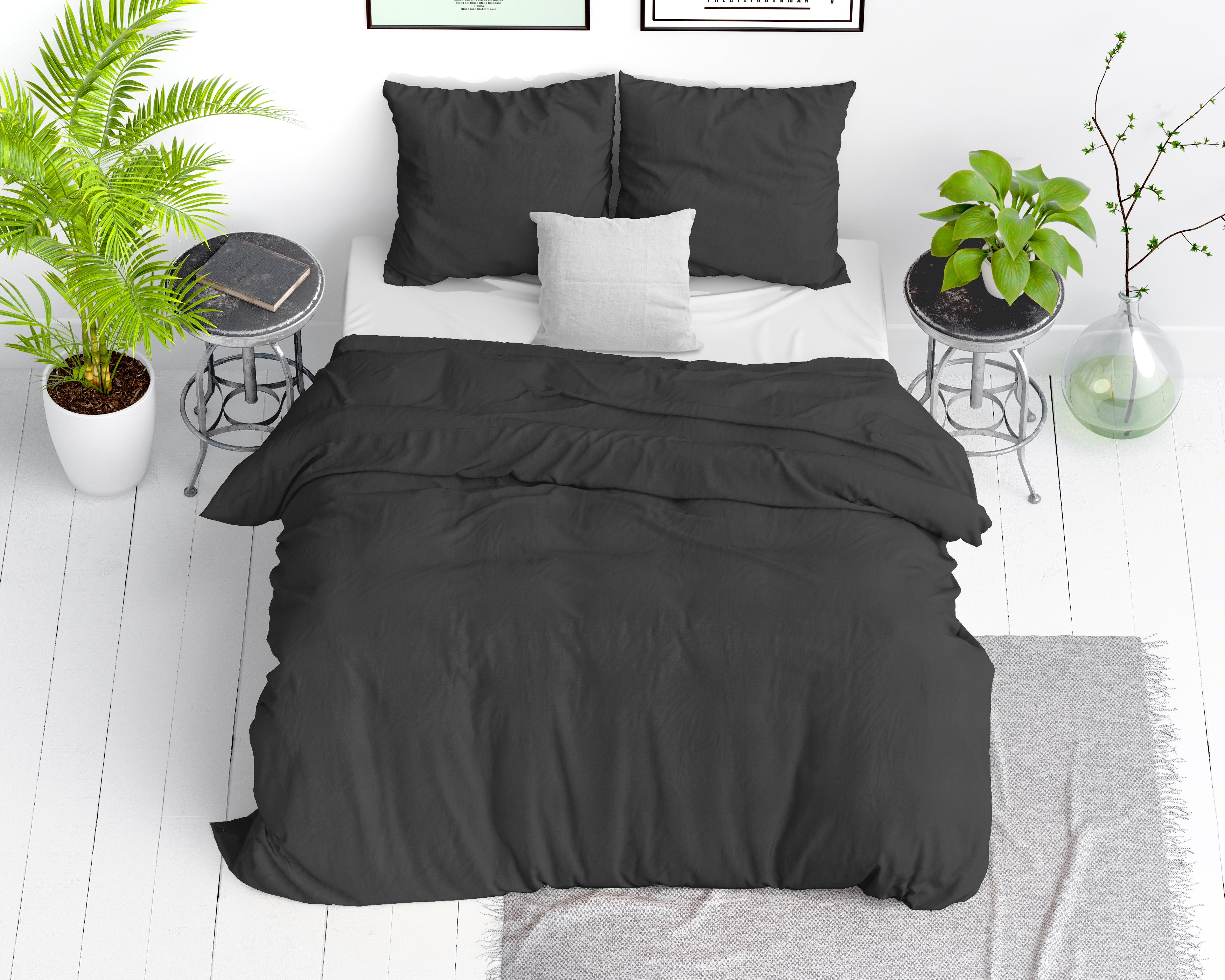 Stone washed anthracite duvet cover