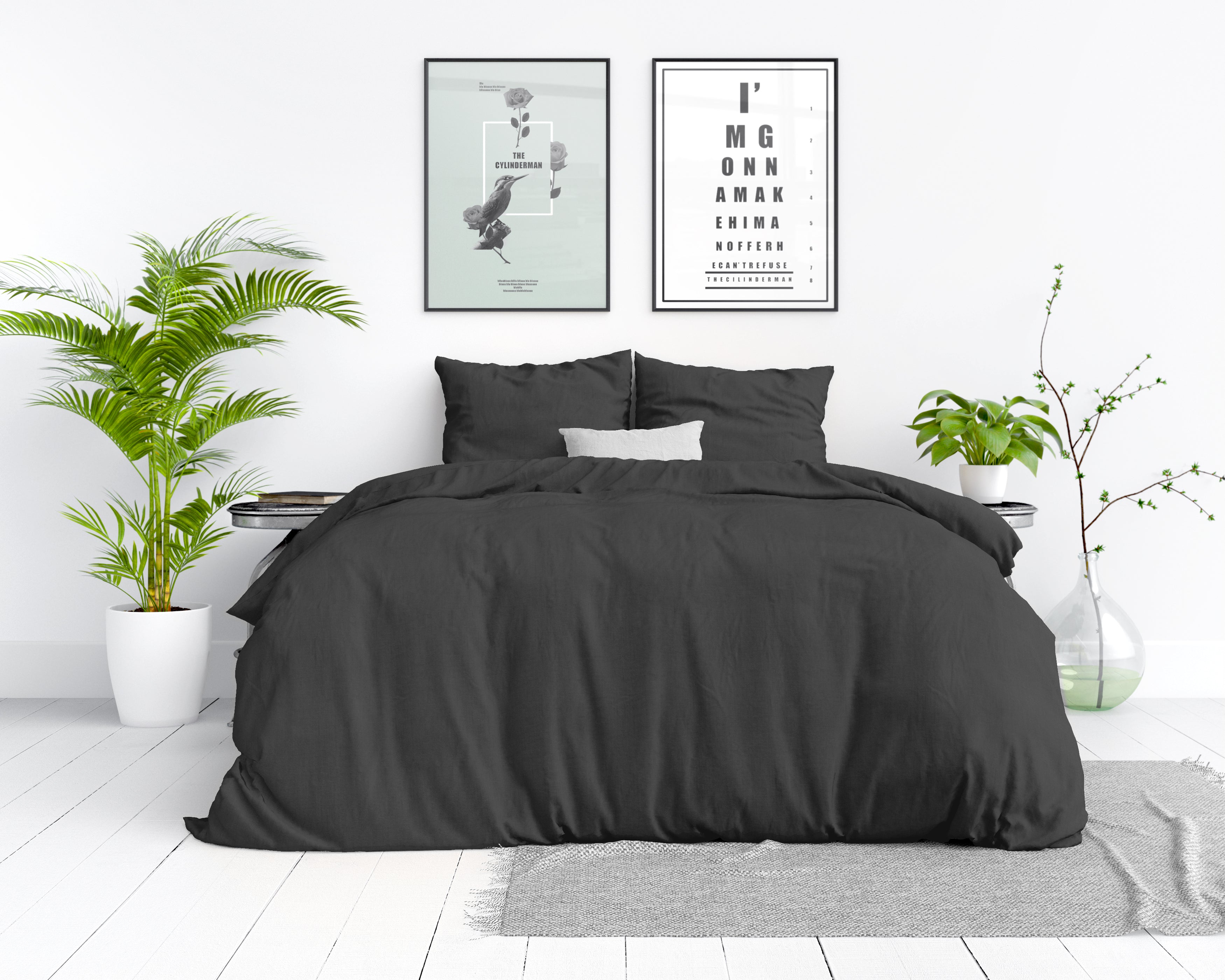 Stone washed anthracite duvet cover