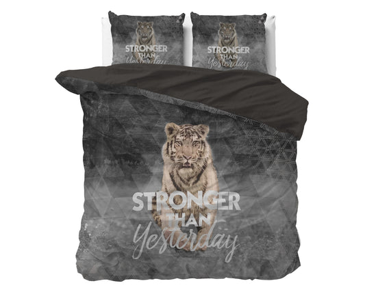 Stronger Dekbedovertrek Grijs - Ademend katoen - Trendy designs - Met drukknopen