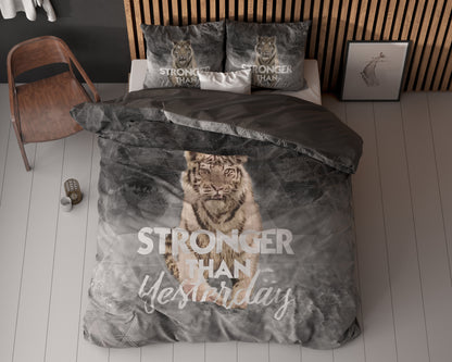 Stronger Dekbedovertrek Grijs - Ademend katoen - Trendy designs - Met drukknopen