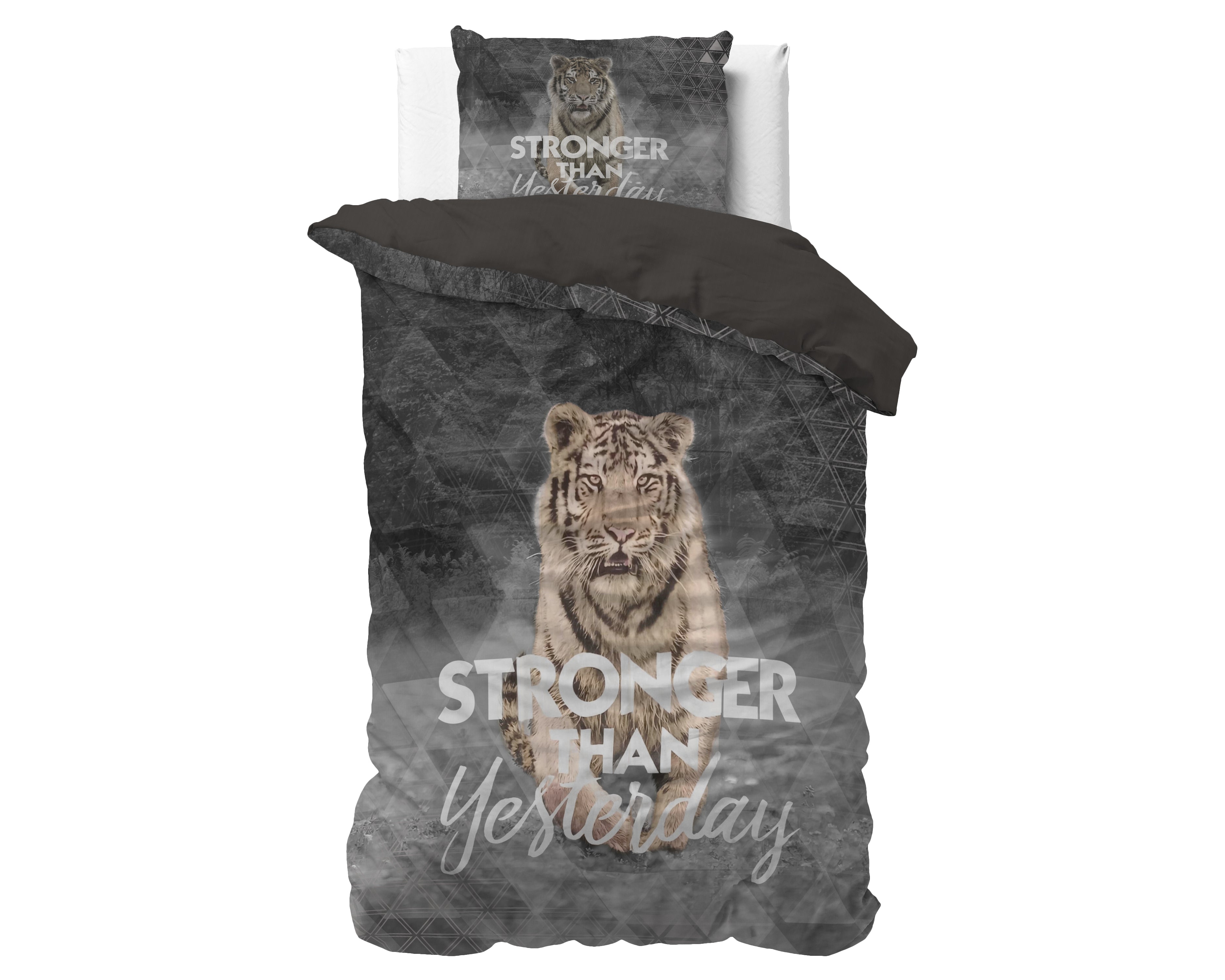 Stronger Dekbedovertrek Grijs - Ademend katoen - Trendy designs - Met drukknopen