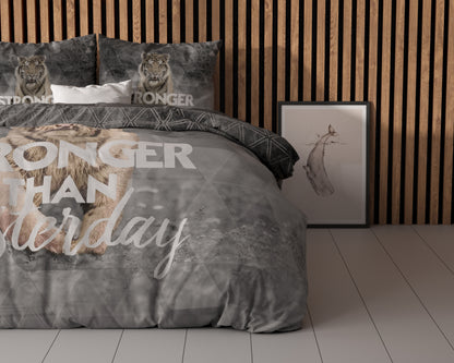 Stronger Dekbedovertrek Grijs - Ademend katoen - Trendy designs - Met drukknopen