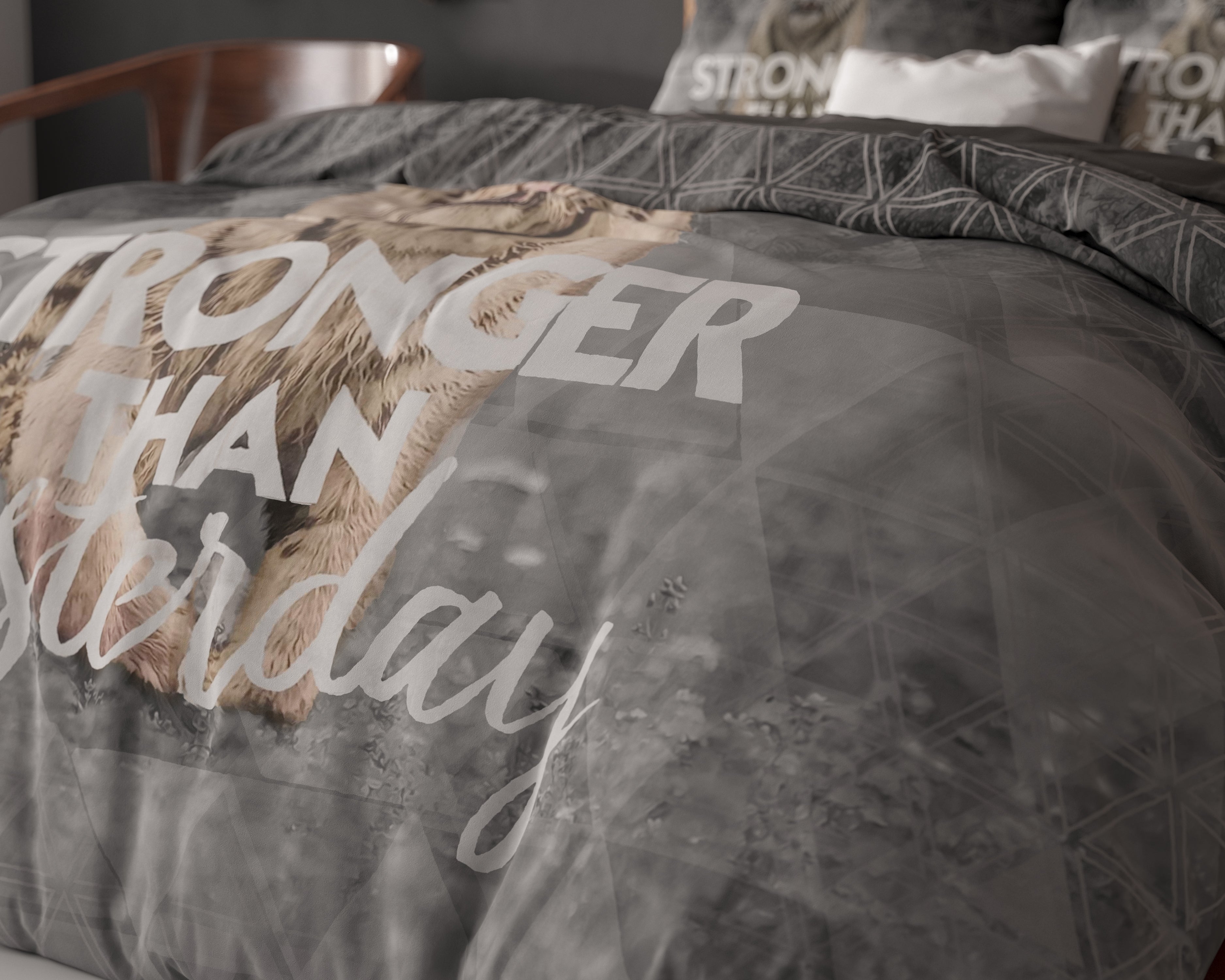 Stronger Dekbedovertrek Grijs - Ademend katoen - Trendy designs - Met drukknopen