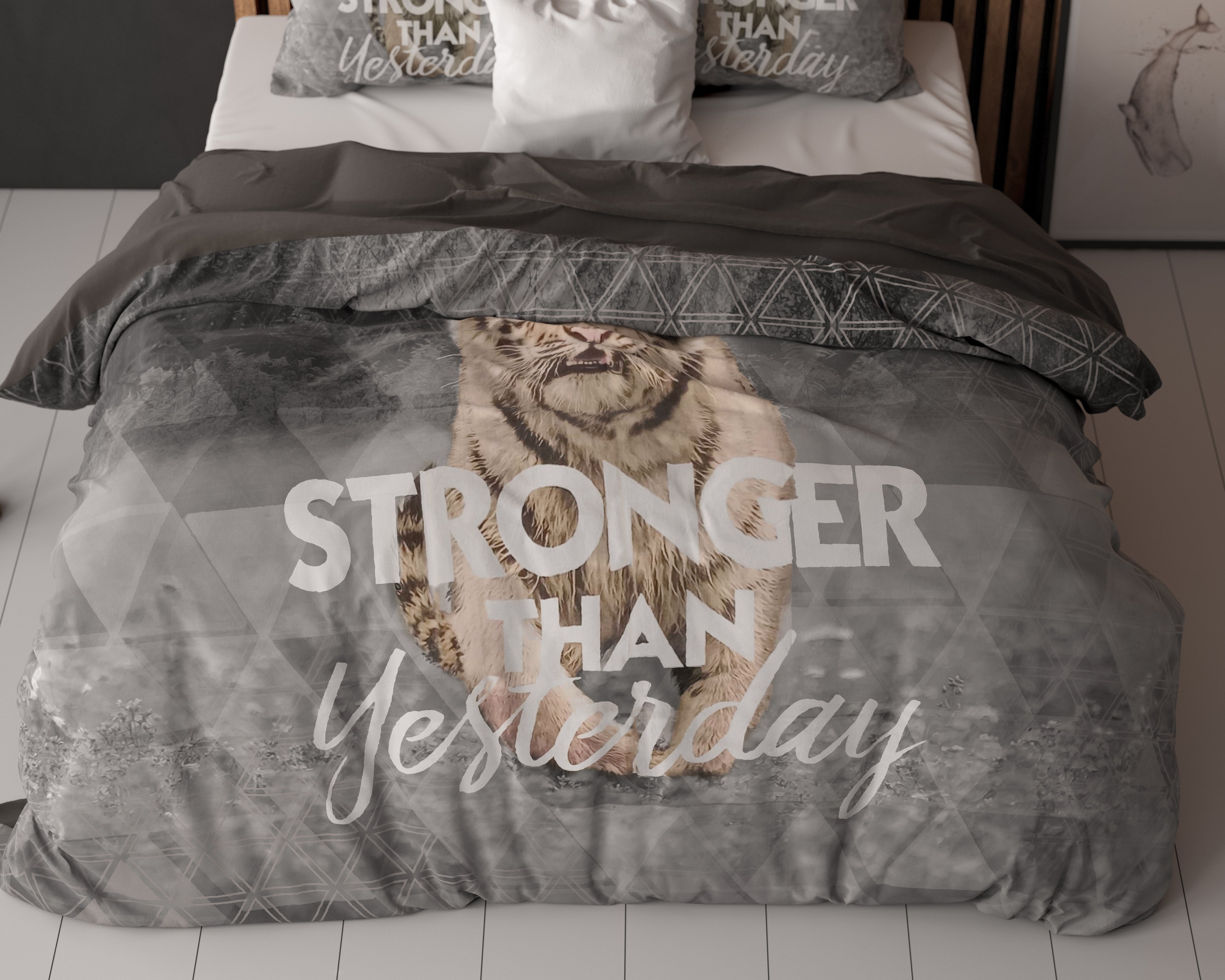 Stronger Dekbedovertrek Grijs - Ademend katoen - Trendy designs - Met drukknopen