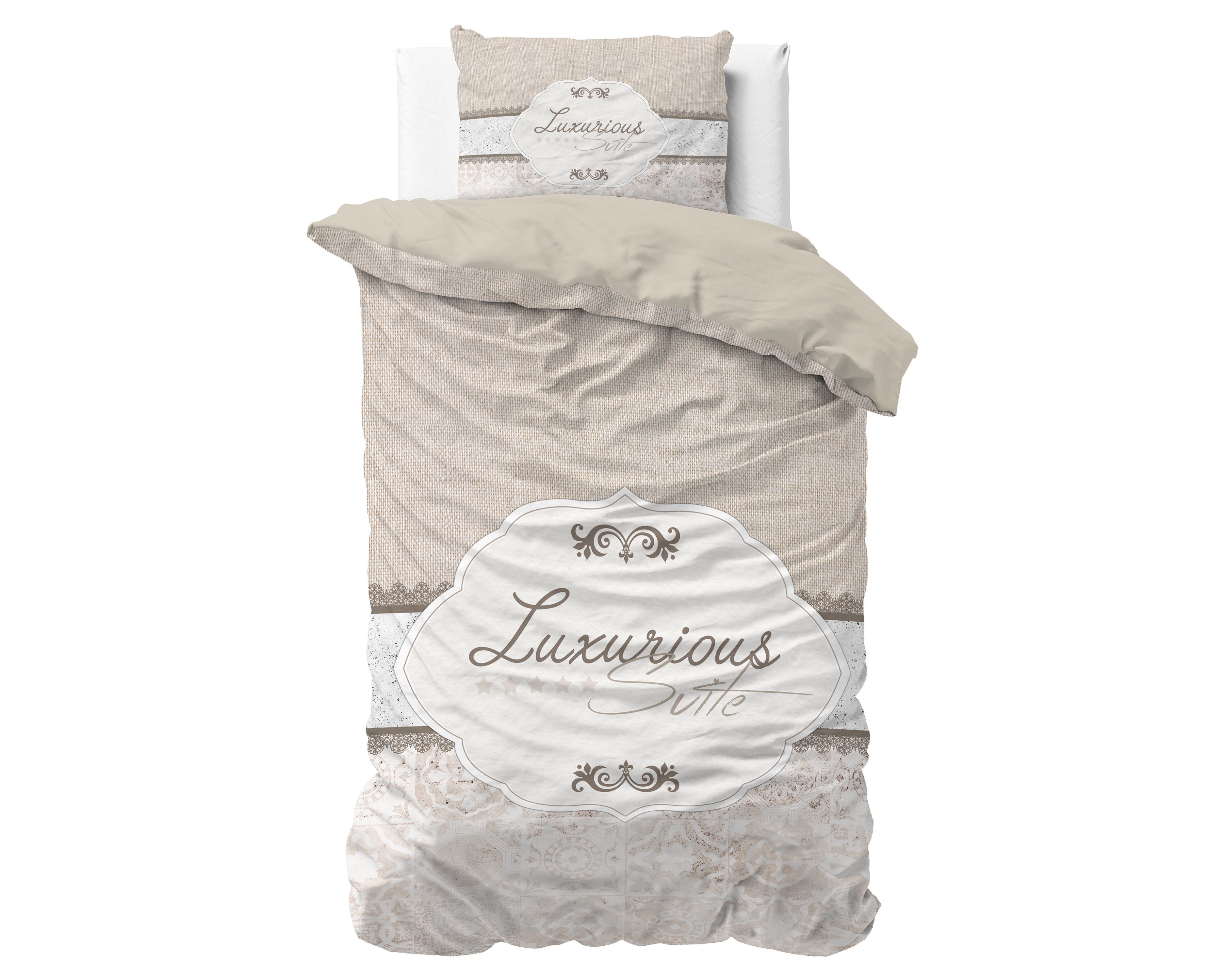 Suite 2 Dekbedovertrek Taupe - Ademend katoen - Trendy designs - Met drukknopen
