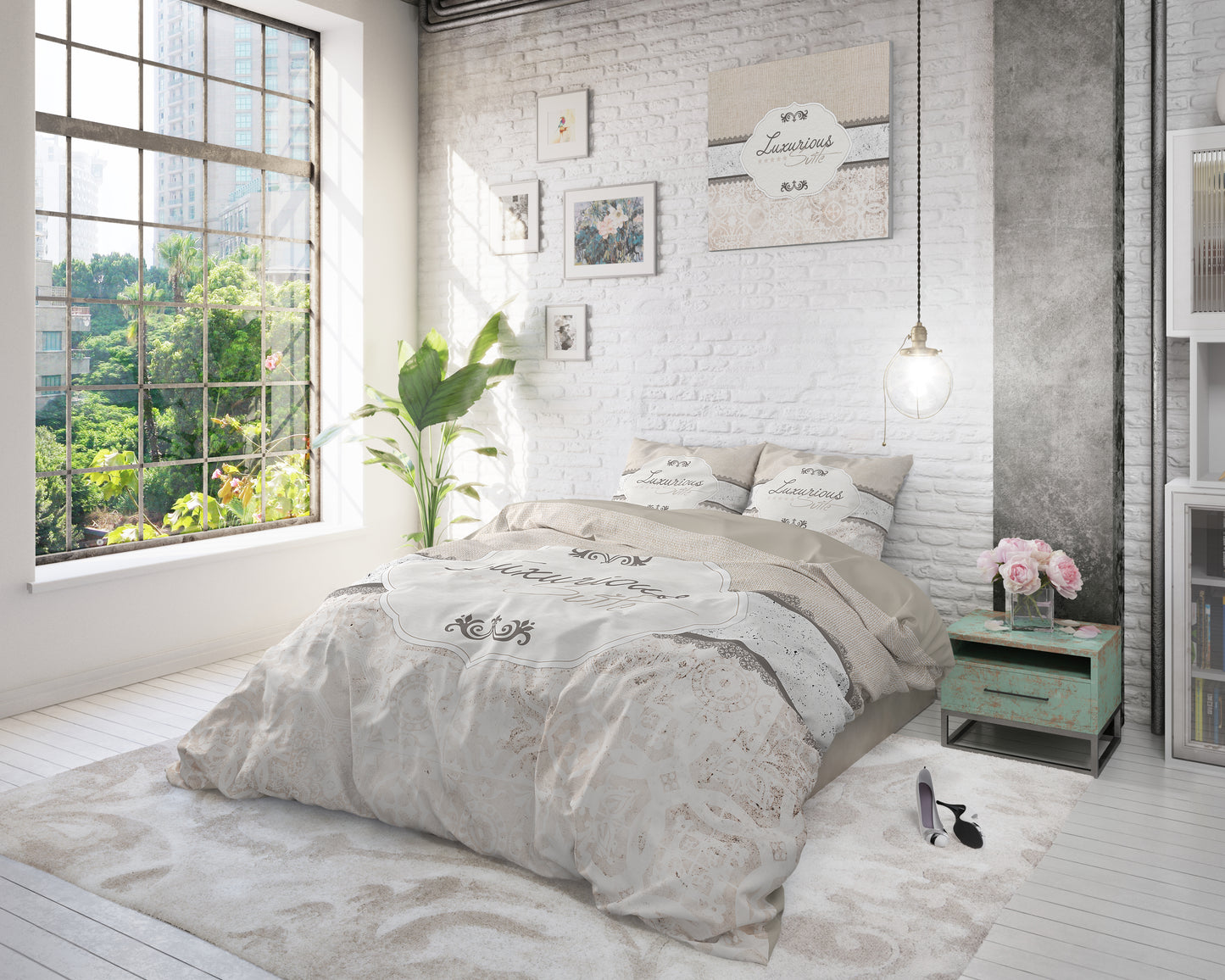 Suite 2 Dekbedovertrek Taupe - Ademend katoen - Trendy designs - Met drukknopen