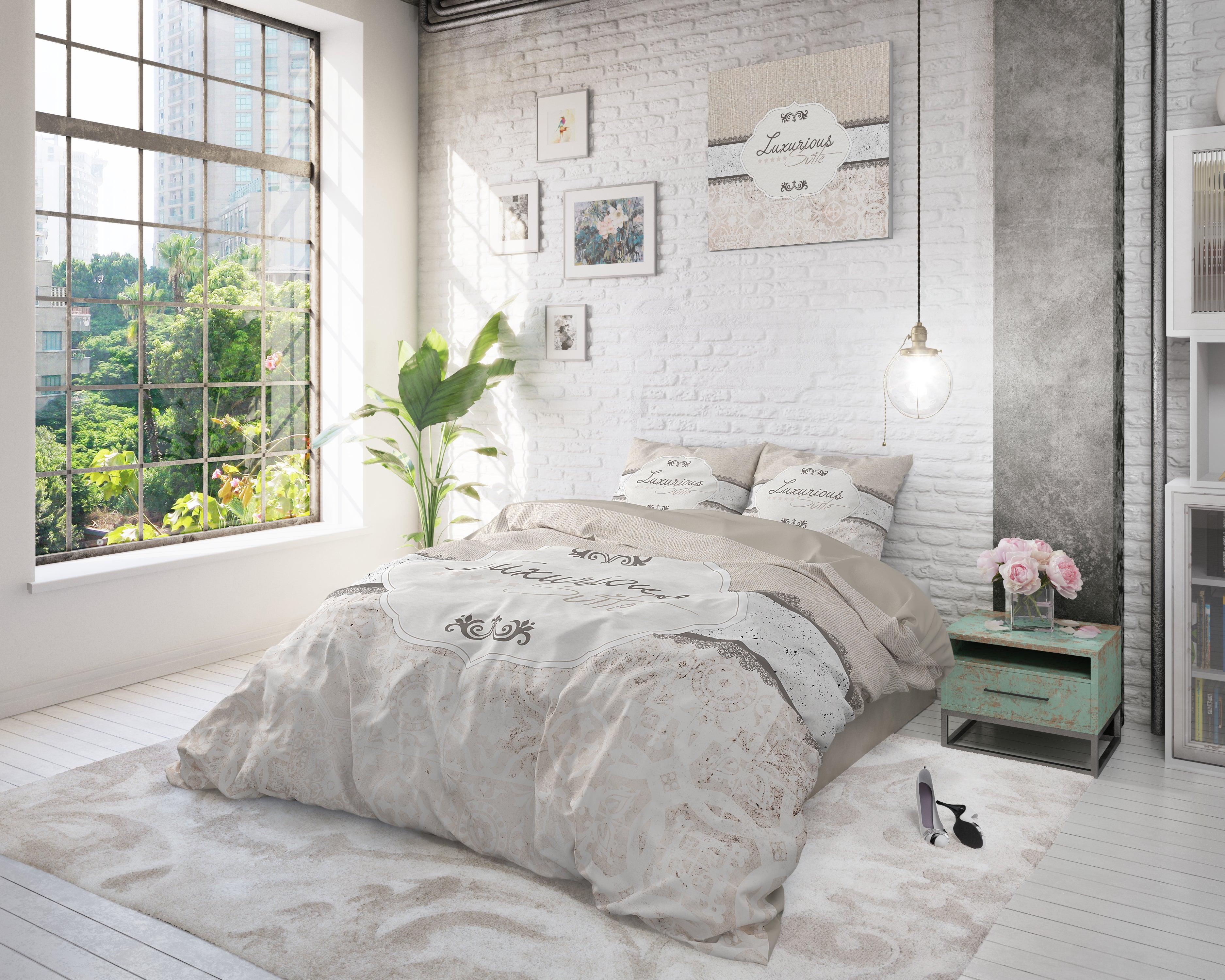 Suite 2 Dekbedovertrek Taupe - Ademend katoen - Trendy designs - Met drukknopen