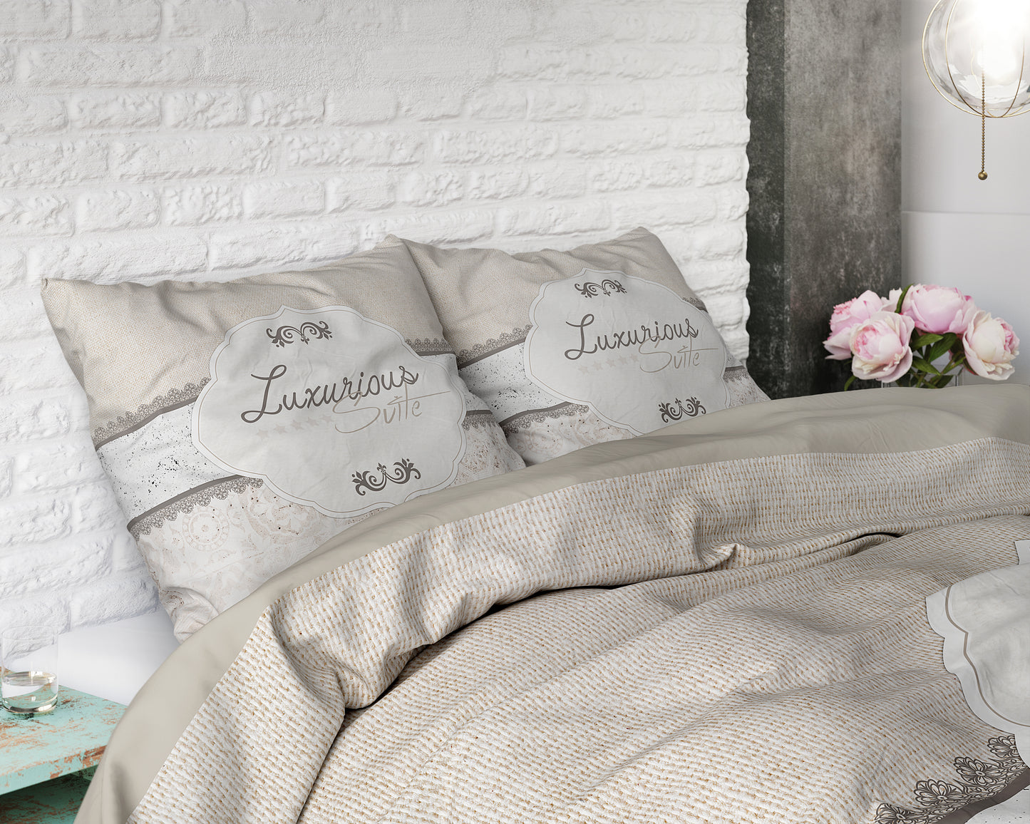 Suite 2 Dekbedovertrek Taupe - Ademend katoen - Trendy designs - Met drukknopen