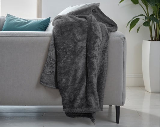 Teddy plaid Antraciet 150 x 200 - Heerlijk zacht - Knuffel deken - Voor bed en op de bank