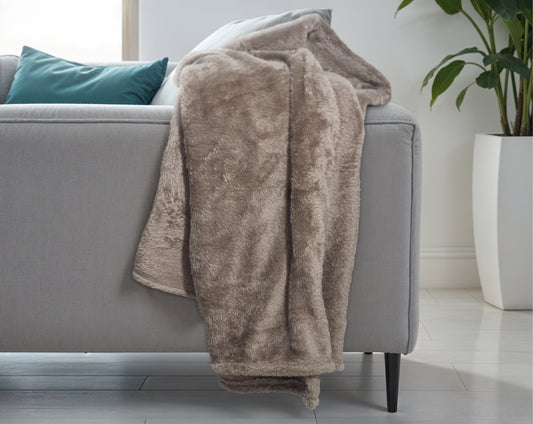 Teddy plaid Diep Taupe 150 x 200 - Heerlijk zacht - Knuffel deken - Voor bed en op de bank