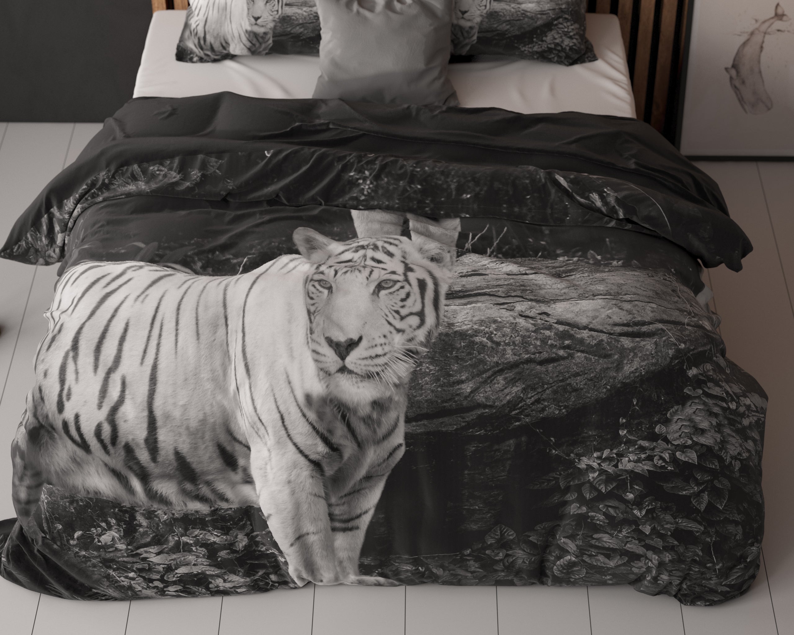 Tigers Dekbedovertrek Grijs - Ademend katoen - Trendy designs - Met drukknopen