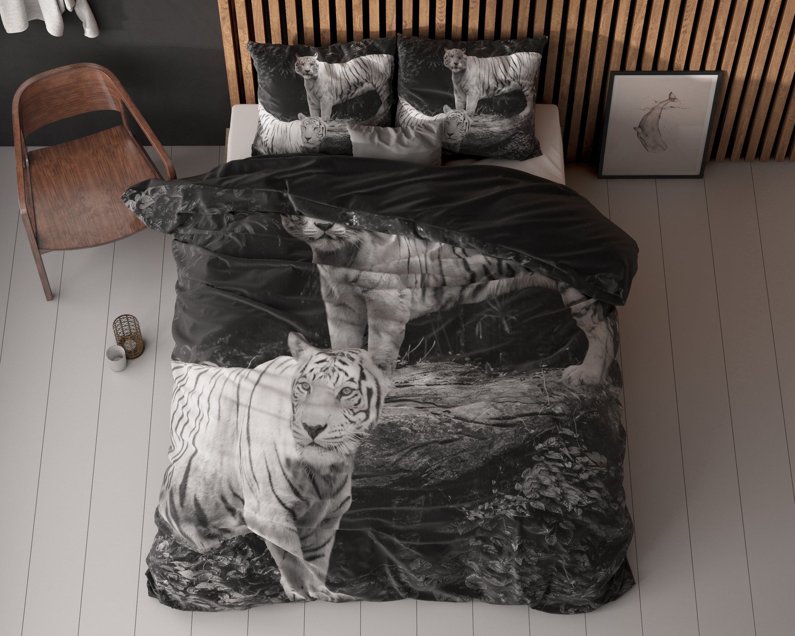 Tigers Dekbedovertrek Grijs - Ademend katoen - Trendy designs - Met drukknopen