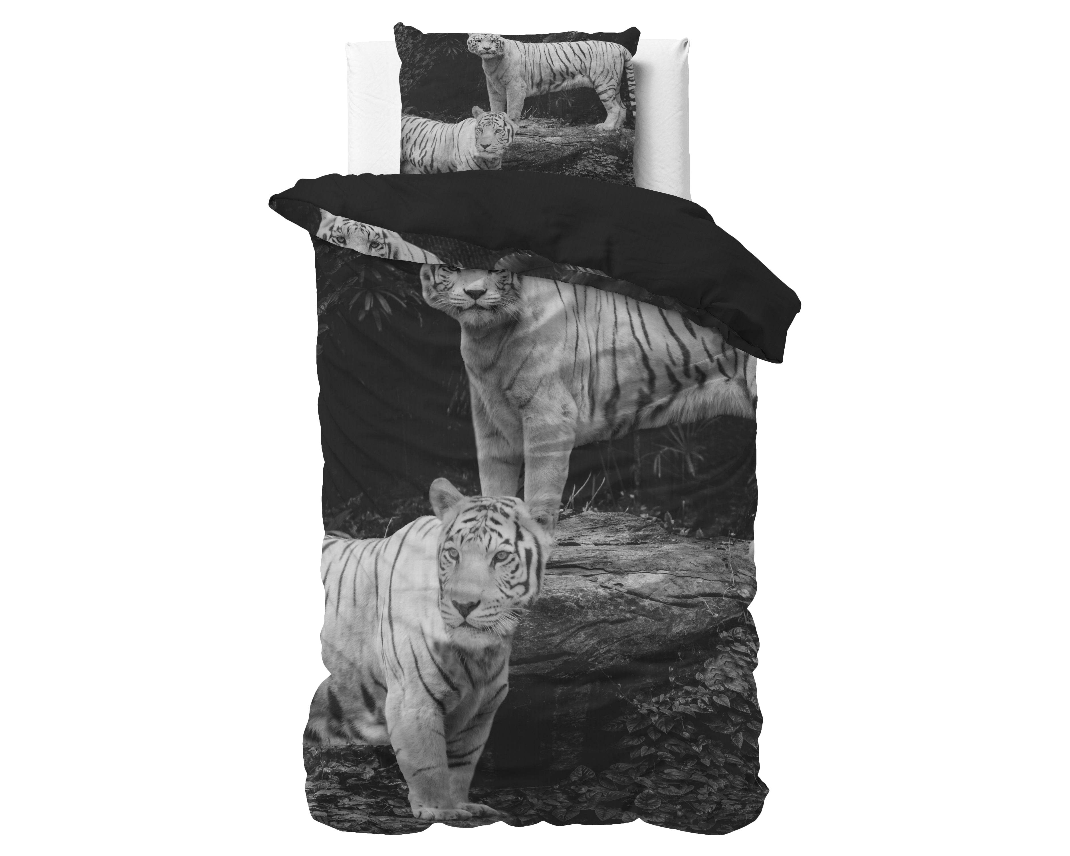 Tigers Dekbedovertrek Grijs - Ademend katoen - Trendy designs - Met drukknopen