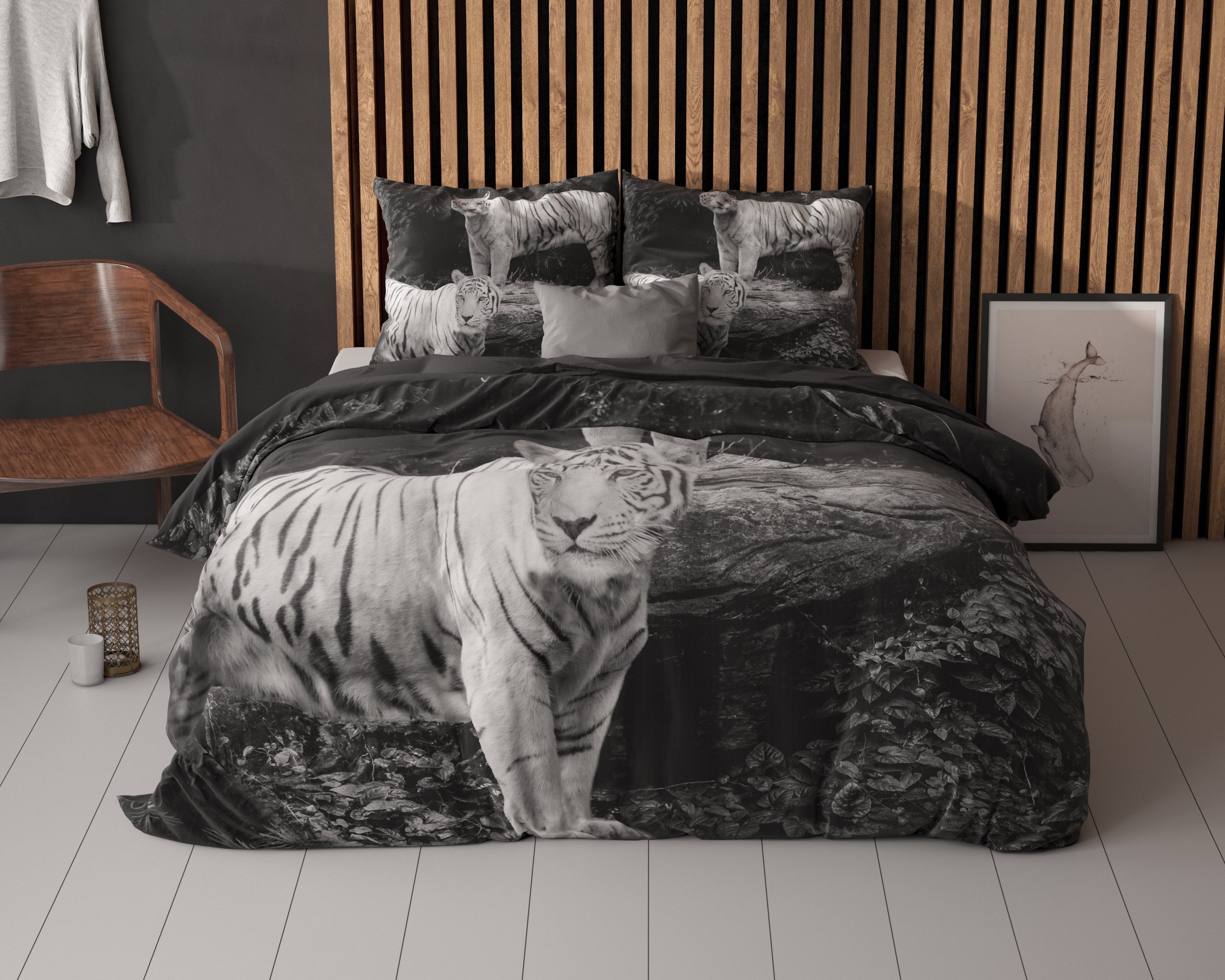 Tigers Dekbedovertrek Grijs - Ademend katoen - Trendy designs - Met drukknopen