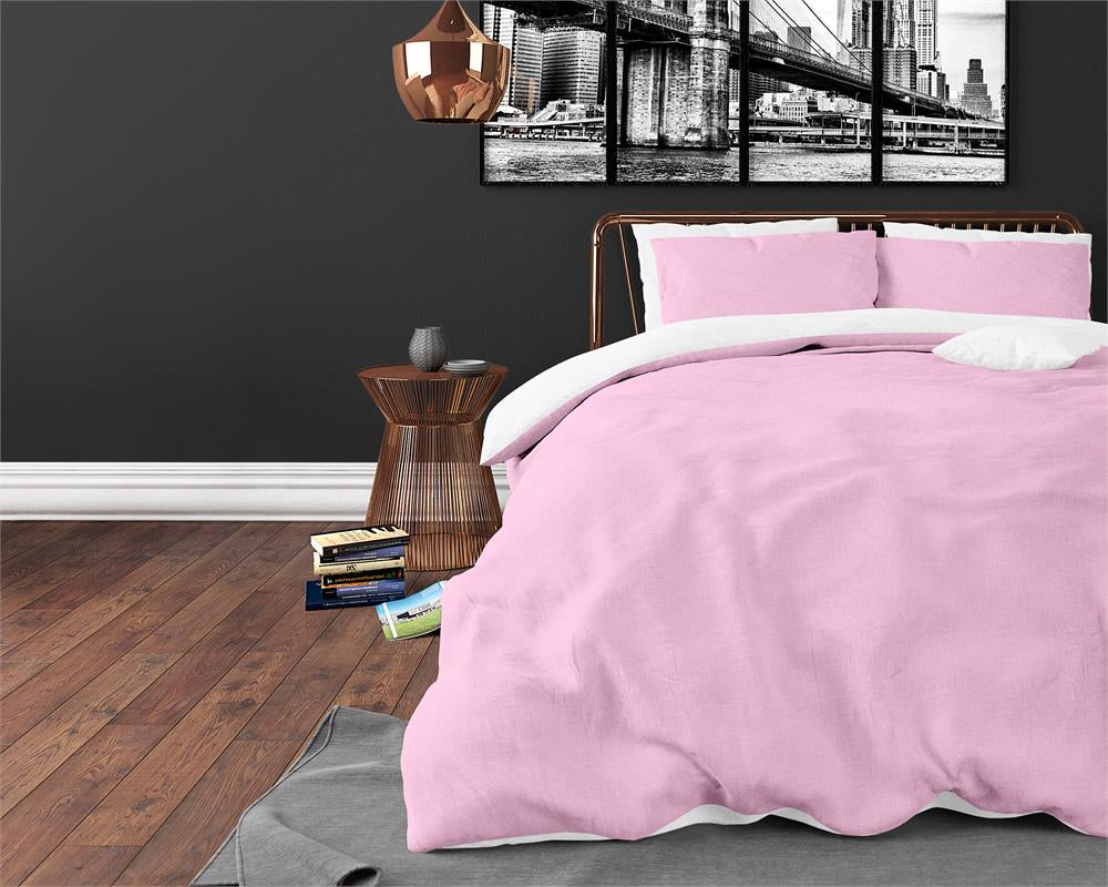 Twin Face Duvet Cover Pink/White - Plain design - Easy to wash - Intaglio design