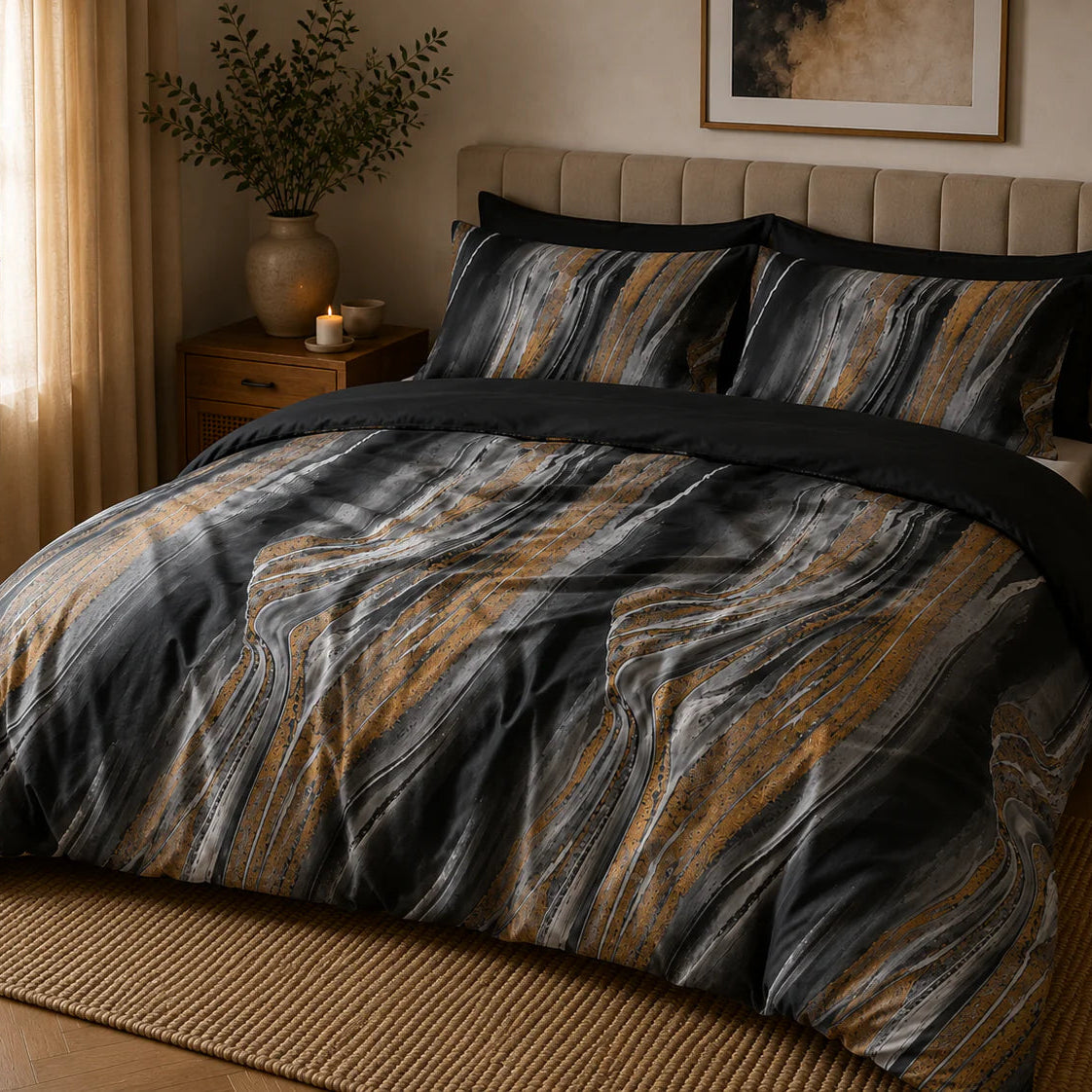 All-in-One Lazy Duvet Marble Black Gold - Duvet with pillowcases