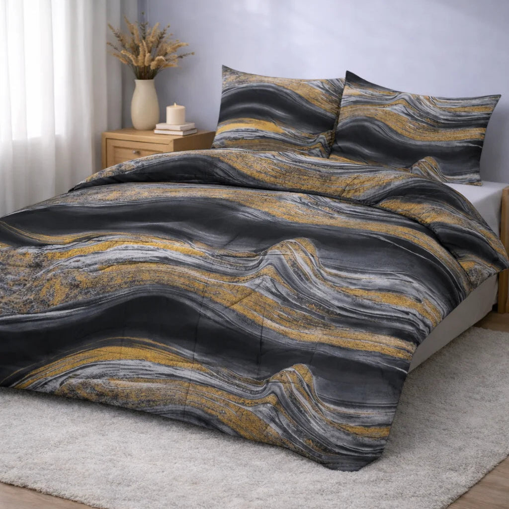 Valking Dekbed - Marble Black Gold - Voor het hele jaar + Kussenslopen