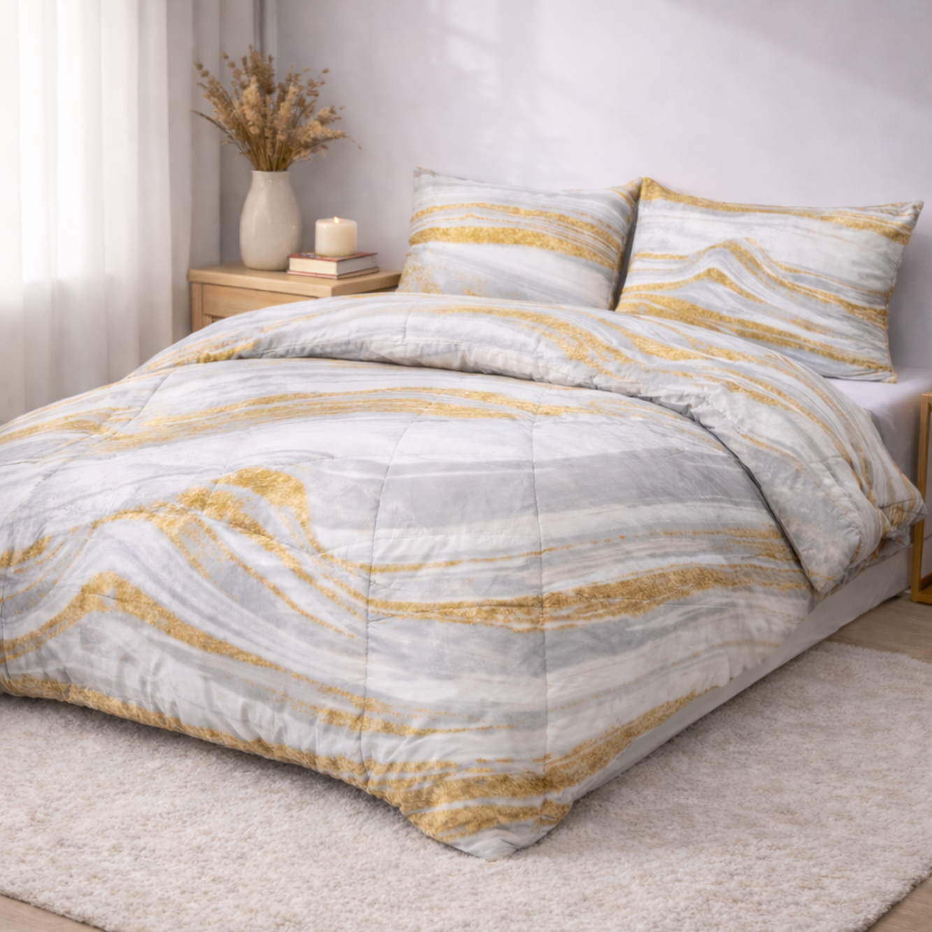 Valking Dekbed - Marble White Gold - Voor het hele jaar + Kussenslopen