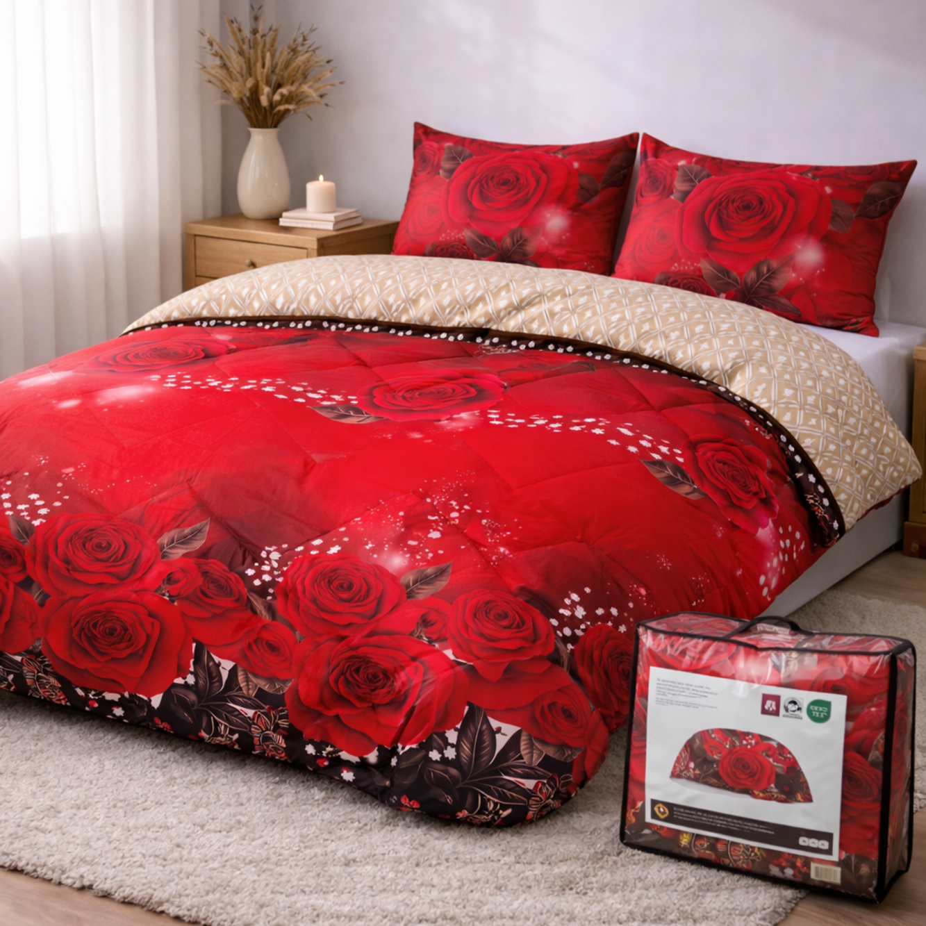 Valking Dekbed Zonder Overtrek - Rode Rozen - Voor het hele jaar