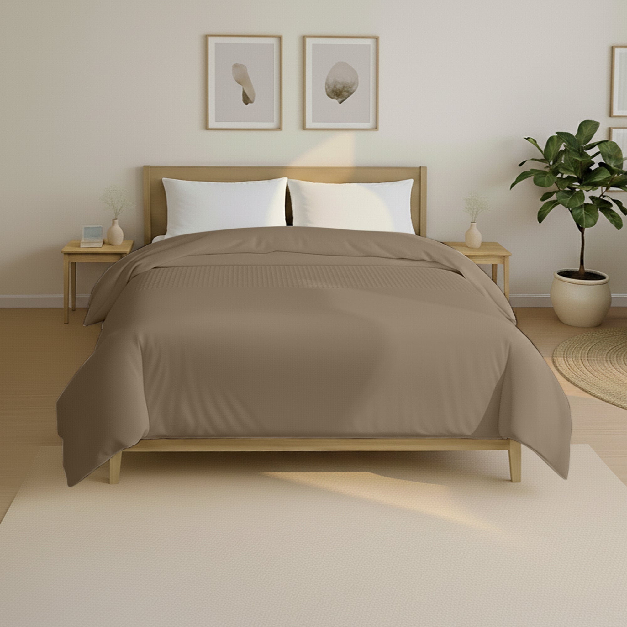 Valking Wafel Band Dekbed Zonder Overtrek - Taupe - Voor het hele jaar