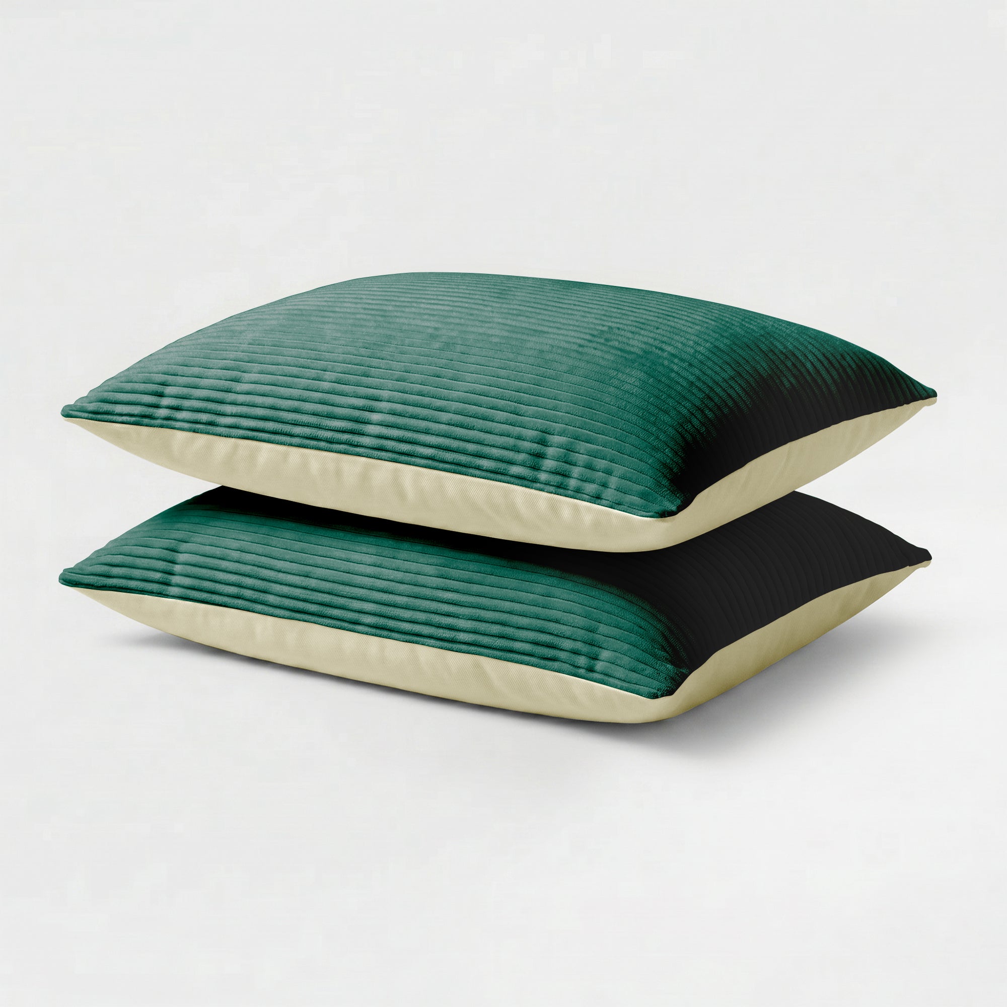 Valking® Kussenslopen Corduroy - Donker Groen/ Crème - Set van 2 stuks