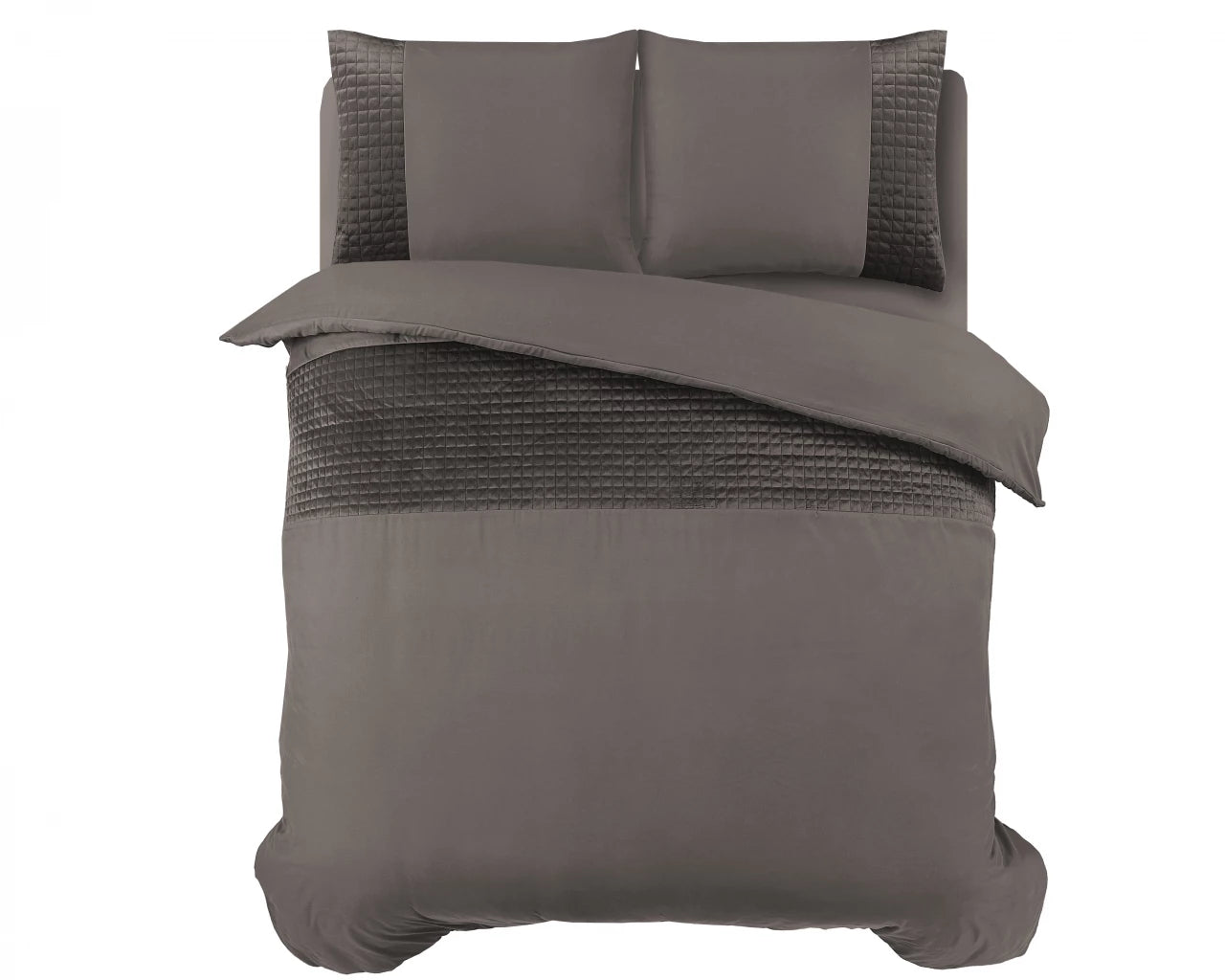 Velvet Band Taupe Dekbedovertrek - Luxe velvet band - Fluweel zacht - Carre gestikt