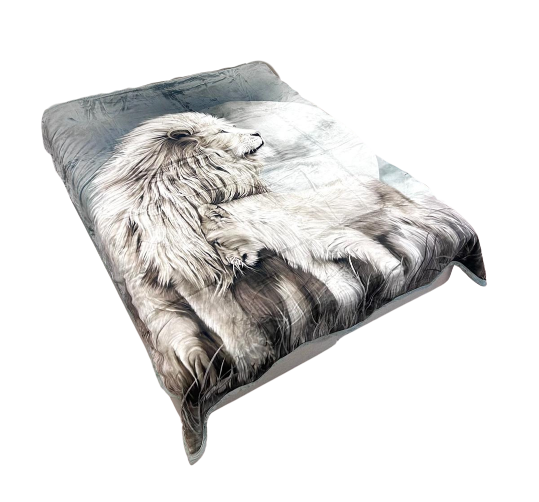 Velvet Luxury Blanket Gray Lion 210x240 cm | Double-layered Warm &amp; Stylish