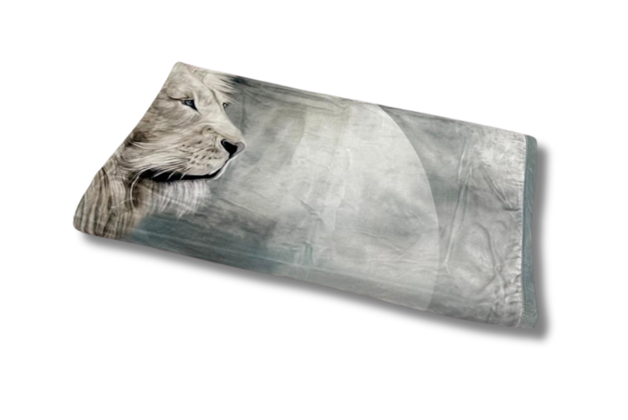 Velvet Luxury Blanket Gray Lion 210x240 cm | Double-layered Warm &amp; Stylish