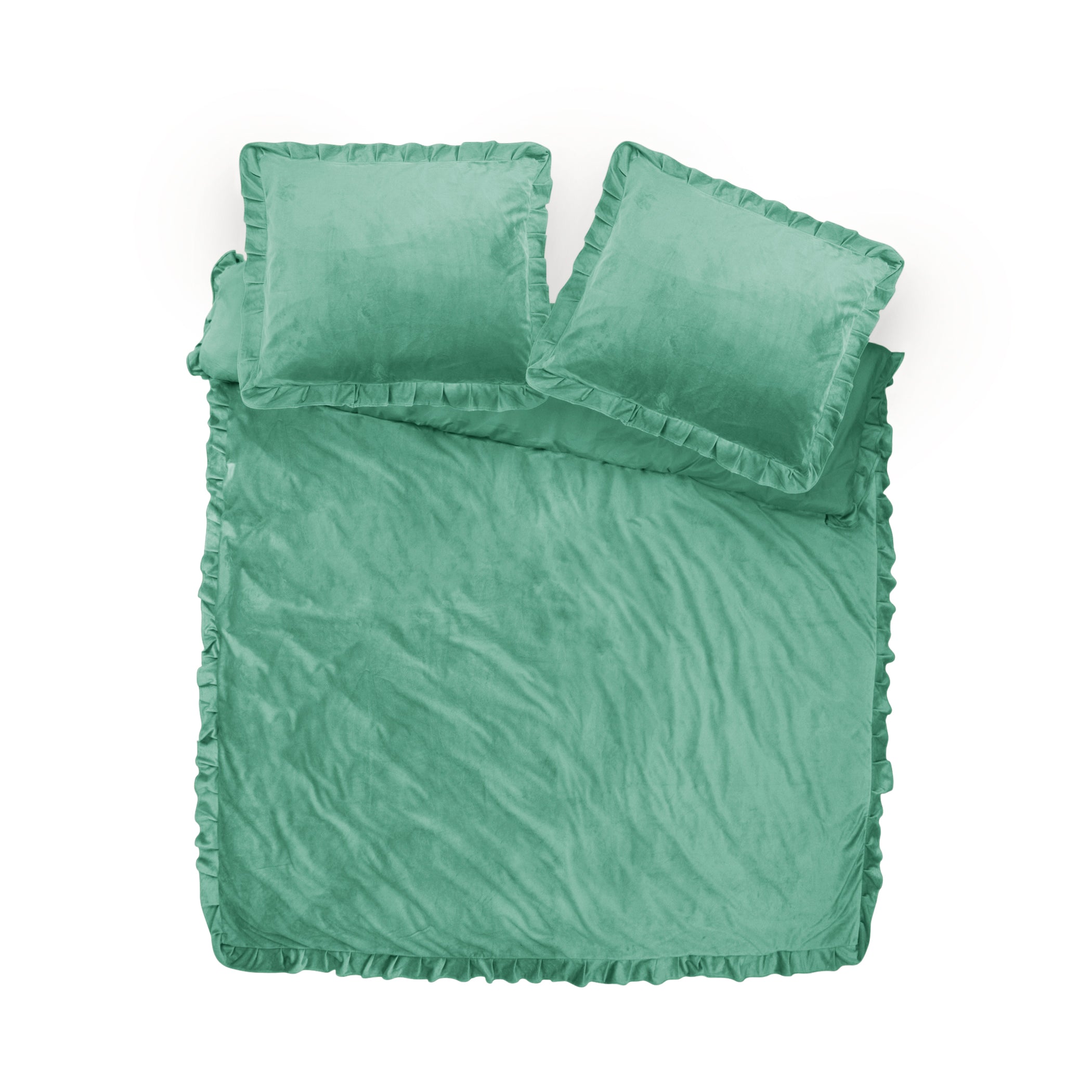 Velvet Ruffles Dekbedovertrek Granite Green - Ruffles effect - Fluweel zacht - Luxe verpakt
