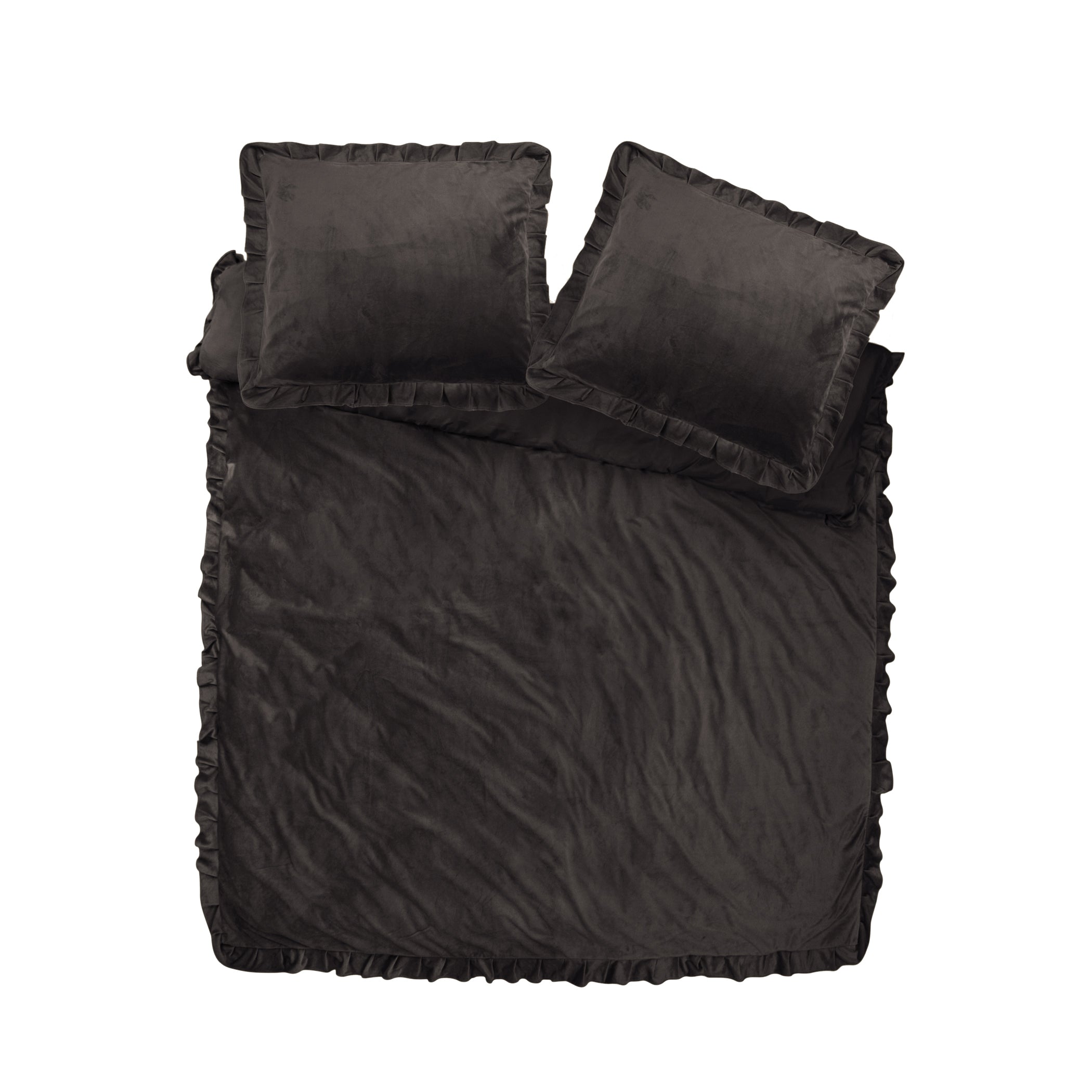 Velvet Ruffles Duvet Cover Black - Ruffles effect - Velvet soft - Luxuriously packaged