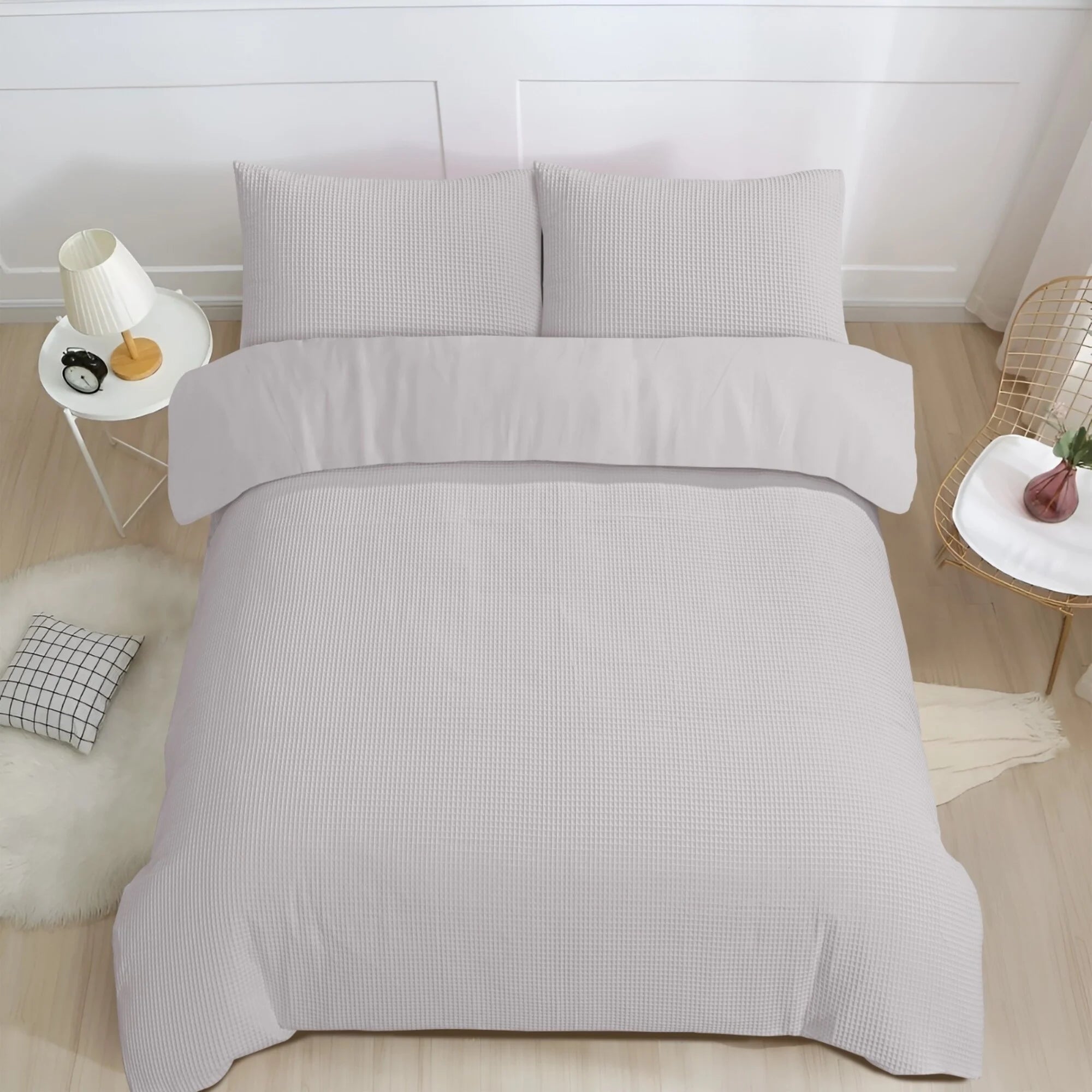 Grey Waffle Duvet Cover - Luxurious, 100% Cotton | Comfortable &amp; Breathable