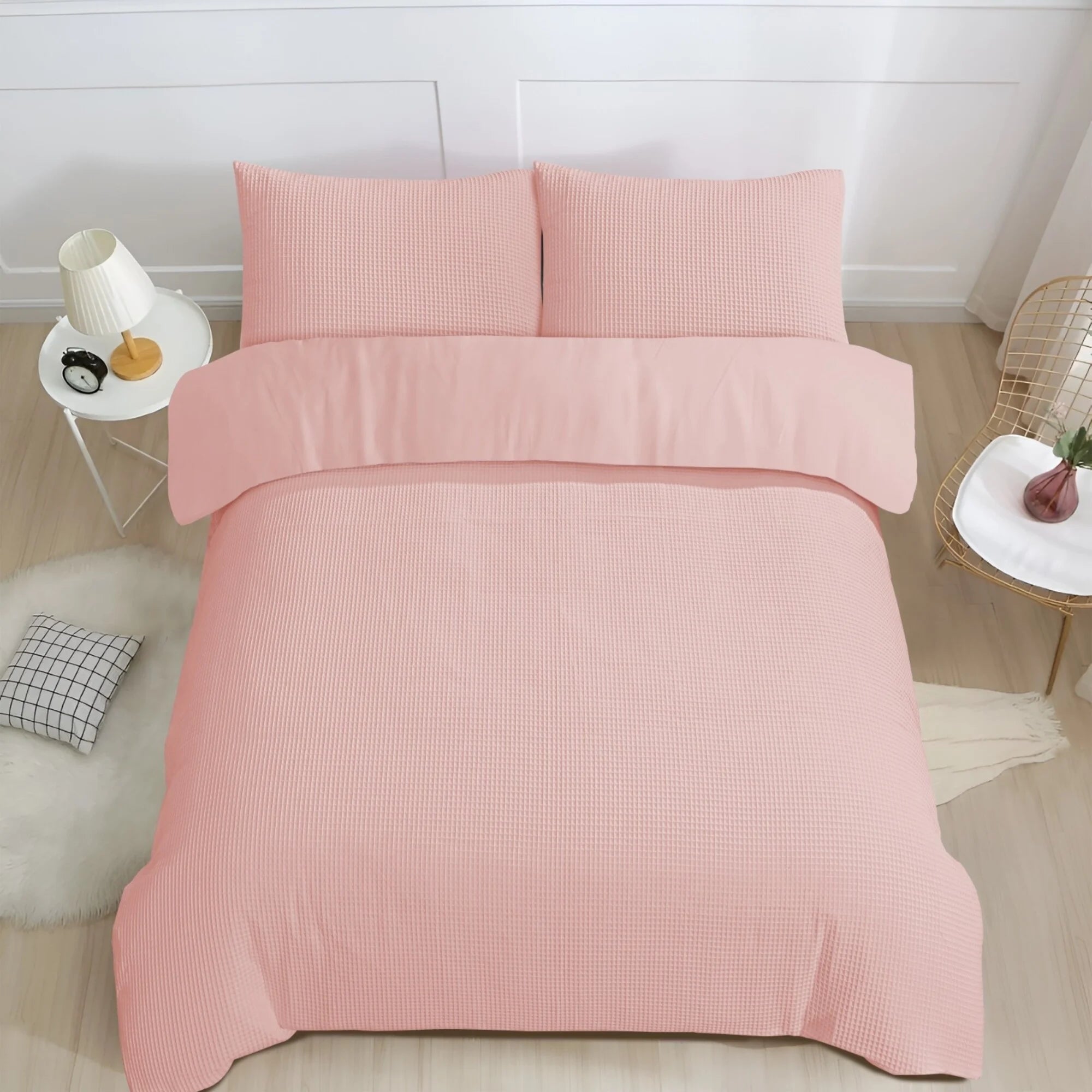 Pink Waffle Duvet Cover 100% Cotton - Luxurious and Comfortable