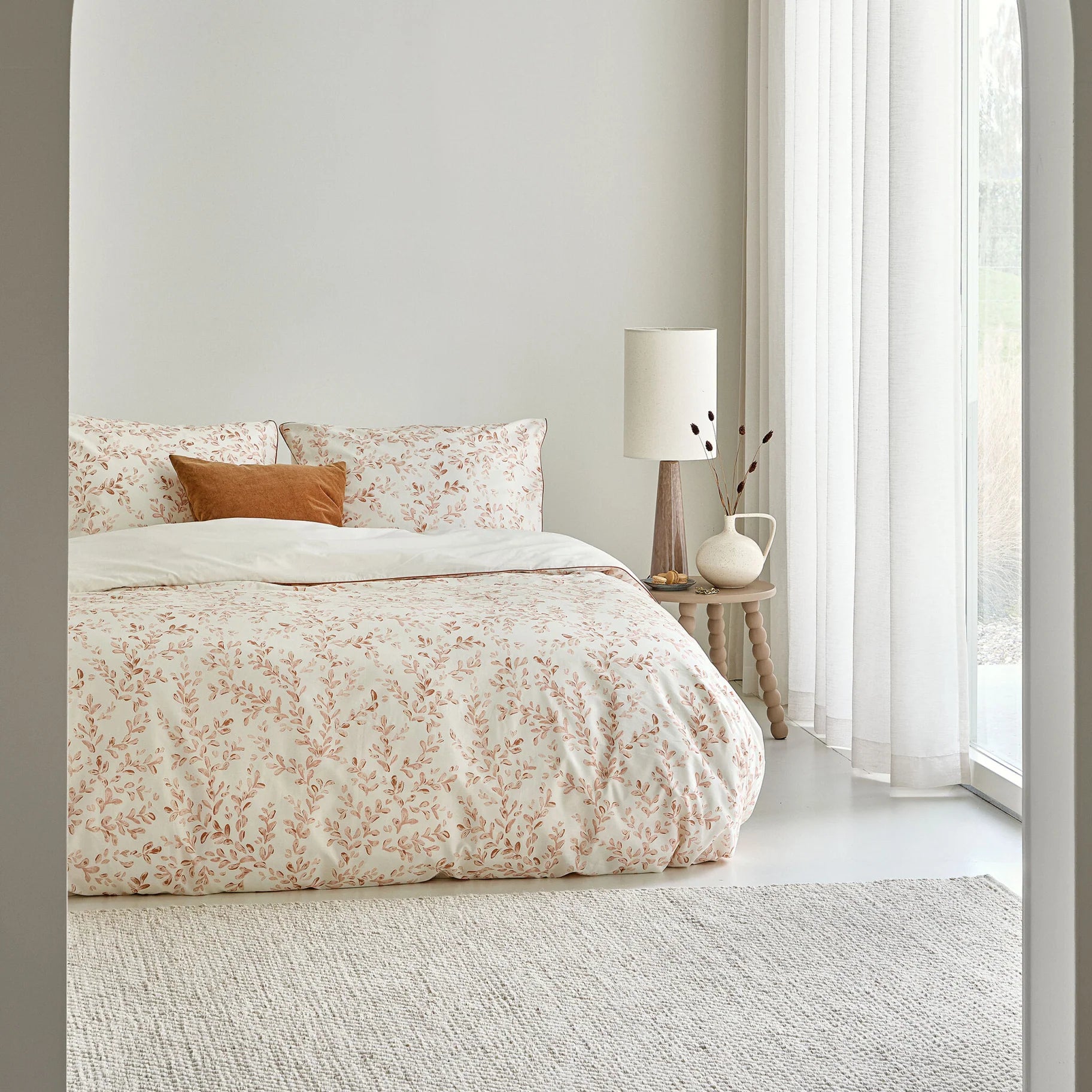 Walra Dekbedovertrek Blushed Leaves - Off White / Roze