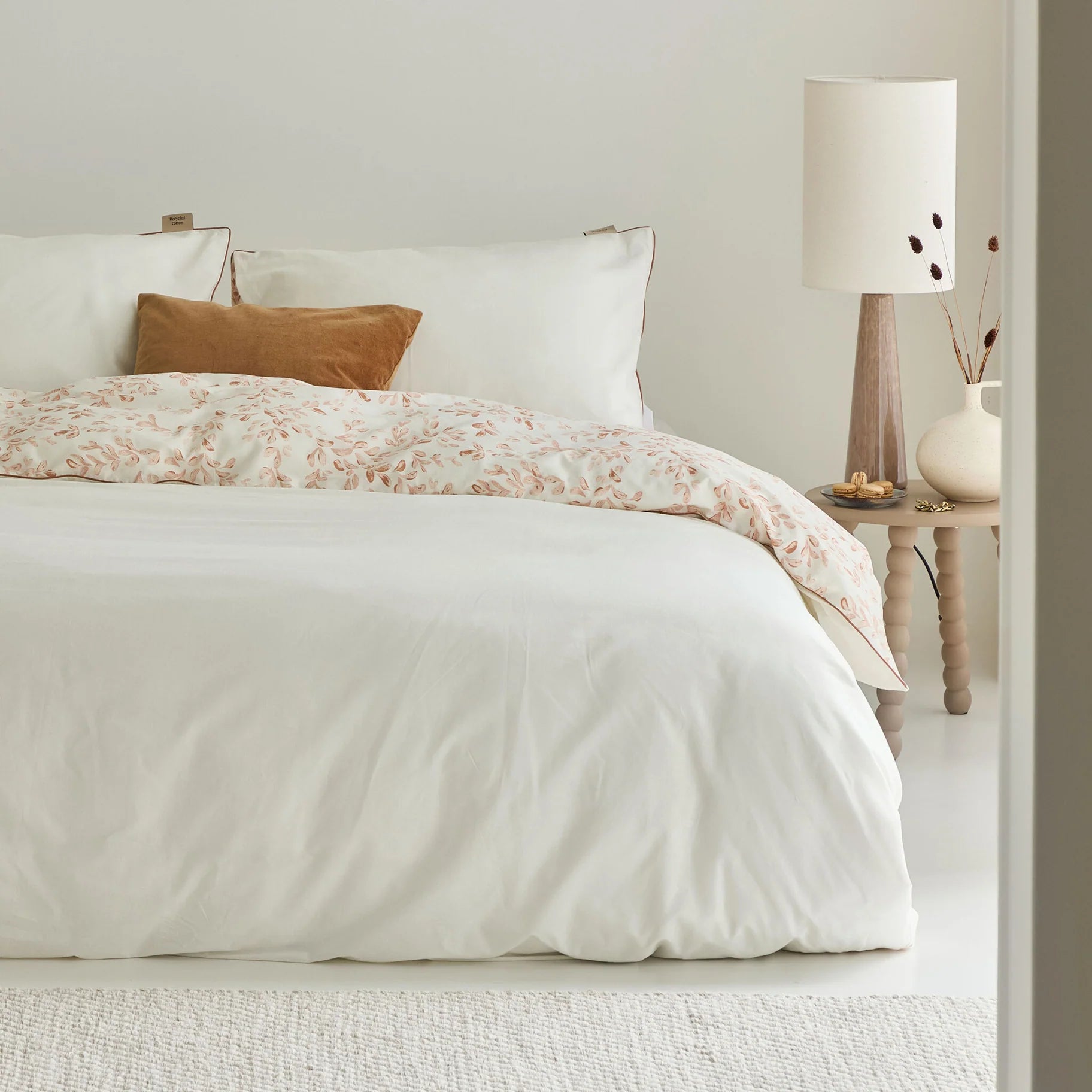 Walra Dekbedovertrek Blushed Leaves - Off White / Roze