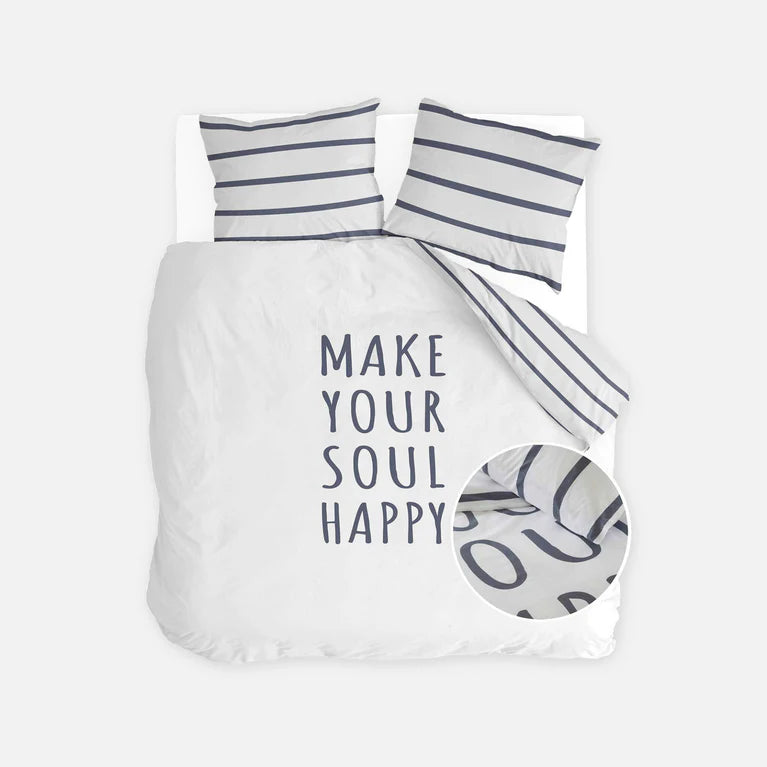 Walra Dekbedovertrek Happy Wake Up - Wit/Blauw - 100% Katoen