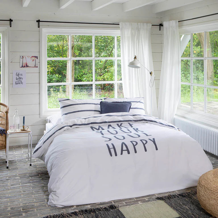 Walra Dekbedovertrek Happy Wake Up - Wit/Blauw - 100% Katoen