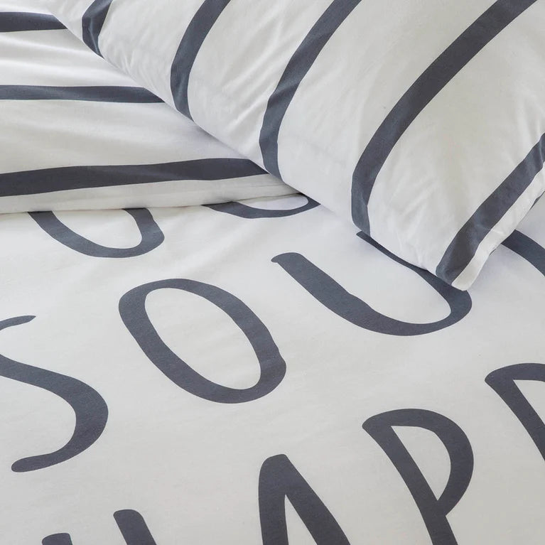 Walra Dekbedovertrek Happy Wake Up - Wit/Blauw - 100% Katoen