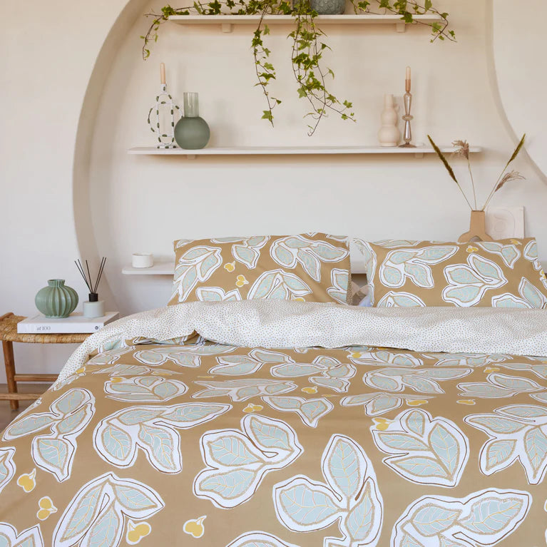 Walra Dekbedovertrek Lovely Leaves - Bruin/Beige - 100% Katoen