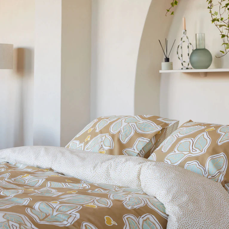 Walra Dekbedovertrek Lovely Leaves - Bruin/Beige - 100% Katoen