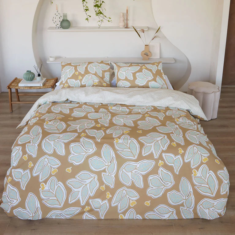 Walra Dekbedovertrek Lovely Leaves - Bruin/Beige - 100% Katoen
